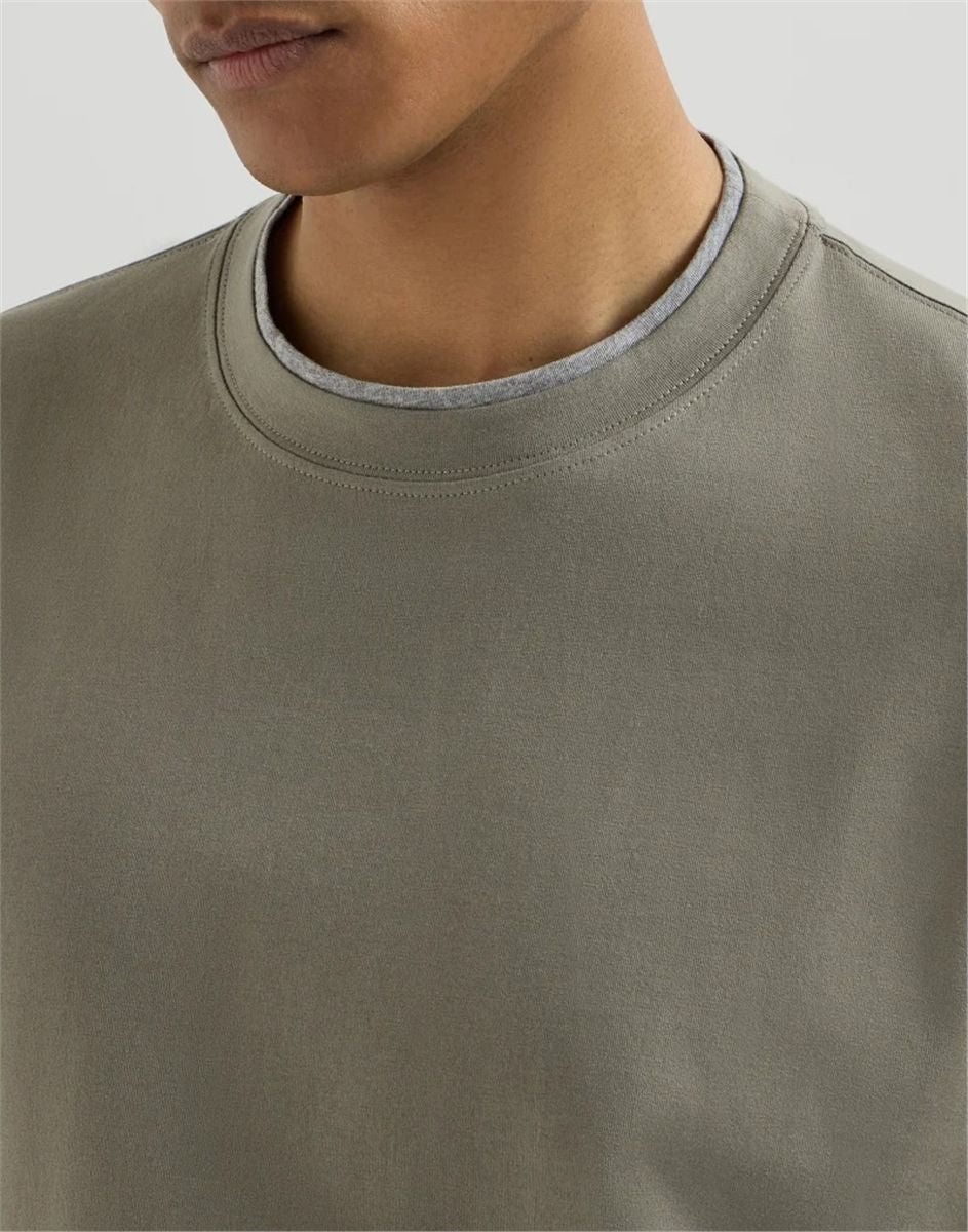 Cotton jersey crew neck t-shirt with faux-layering-BRUNELLO CUCINELLI-Verso