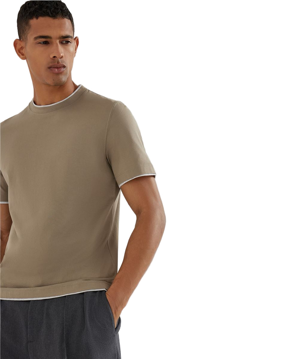 cotton jersey crew neck t-shirt with faux-layering-BRUNELLO CUCINELLI-Verso