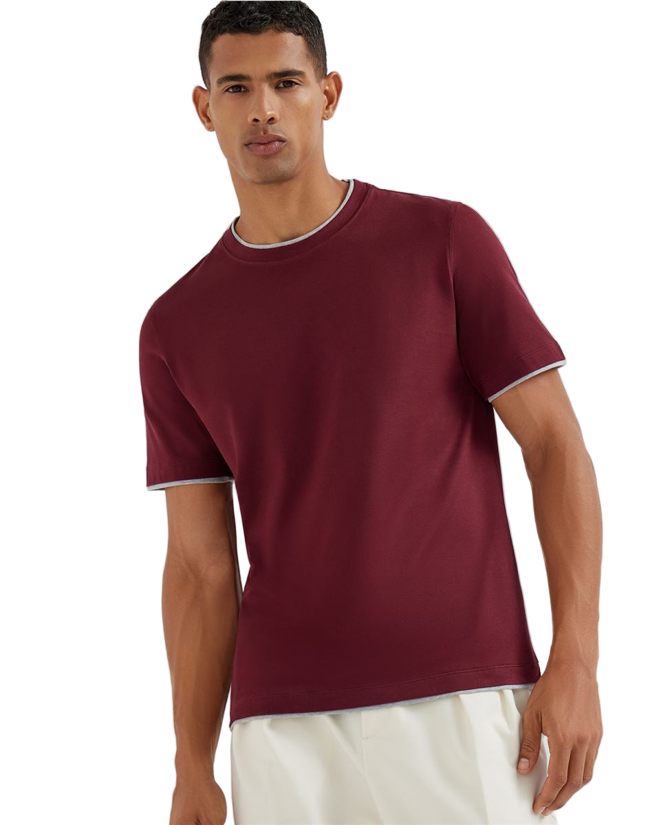 cotton jersey crew neck t-shirt with faux-layering-BRUNELLO CUCINELLI-Verso