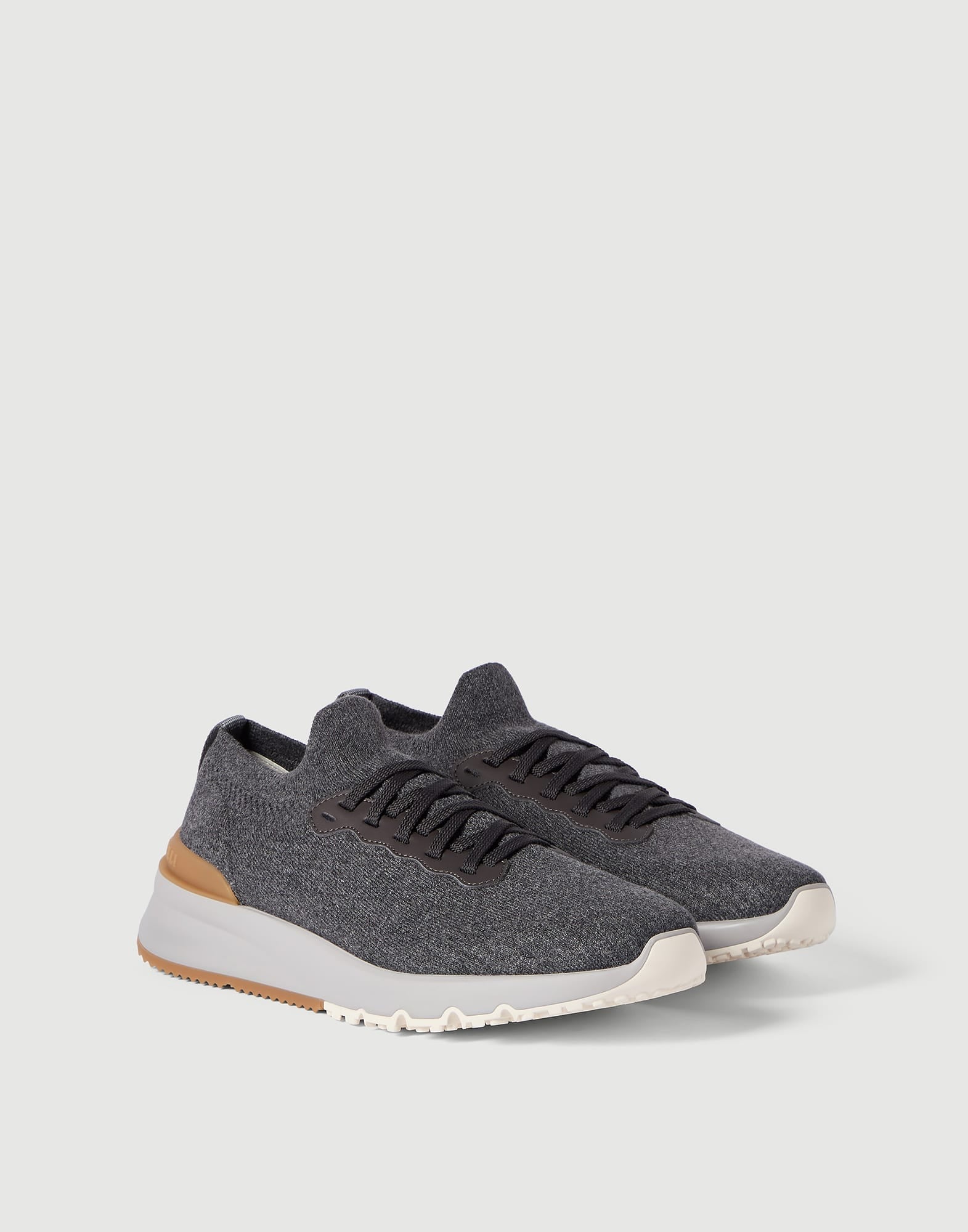 Cotton knit and semi-polished calfskin runners-BRUNELLO CUCINELLI-Verso