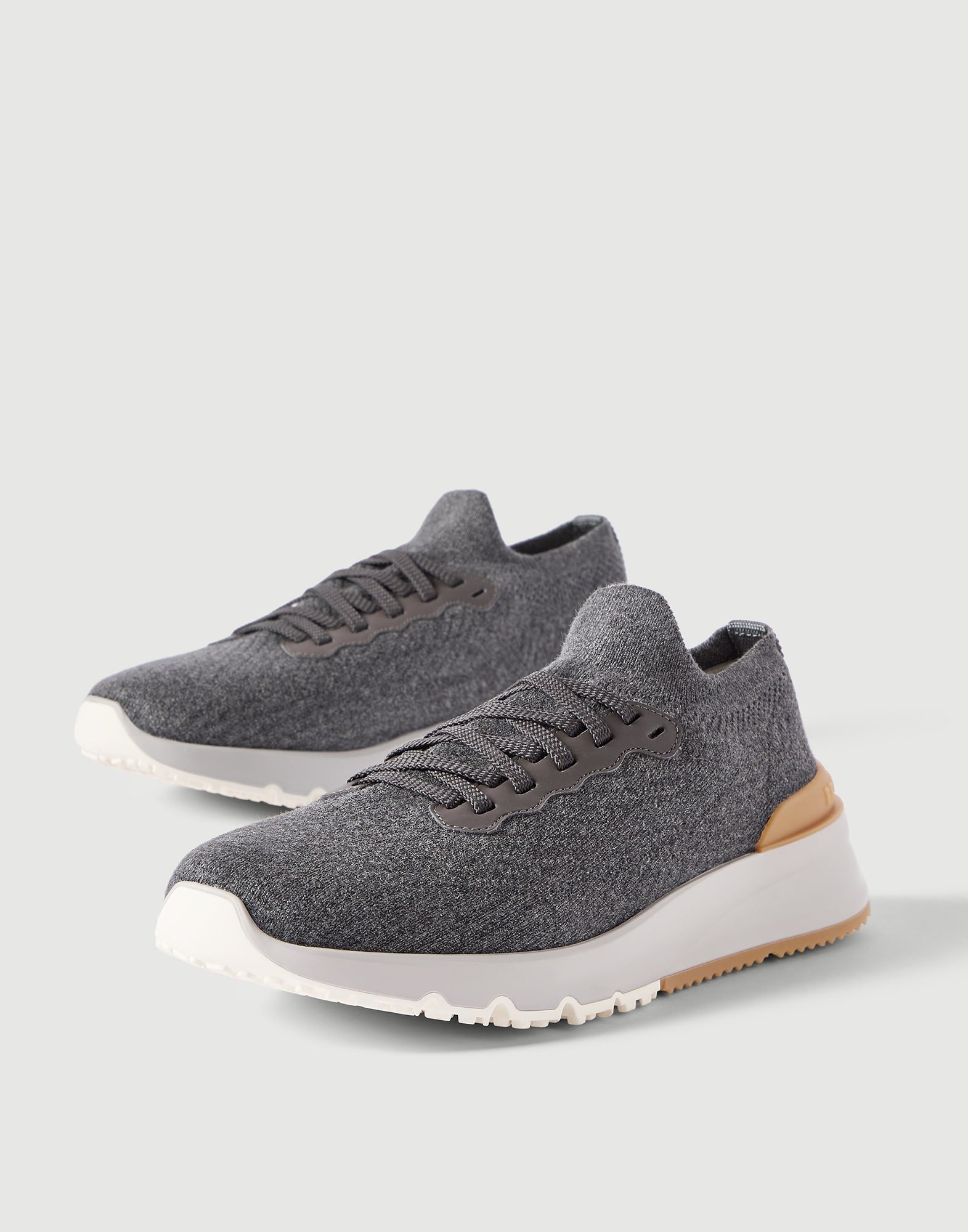 Cotton knit and semi-polished calfskin runners-BRUNELLO CUCINELLI-Verso