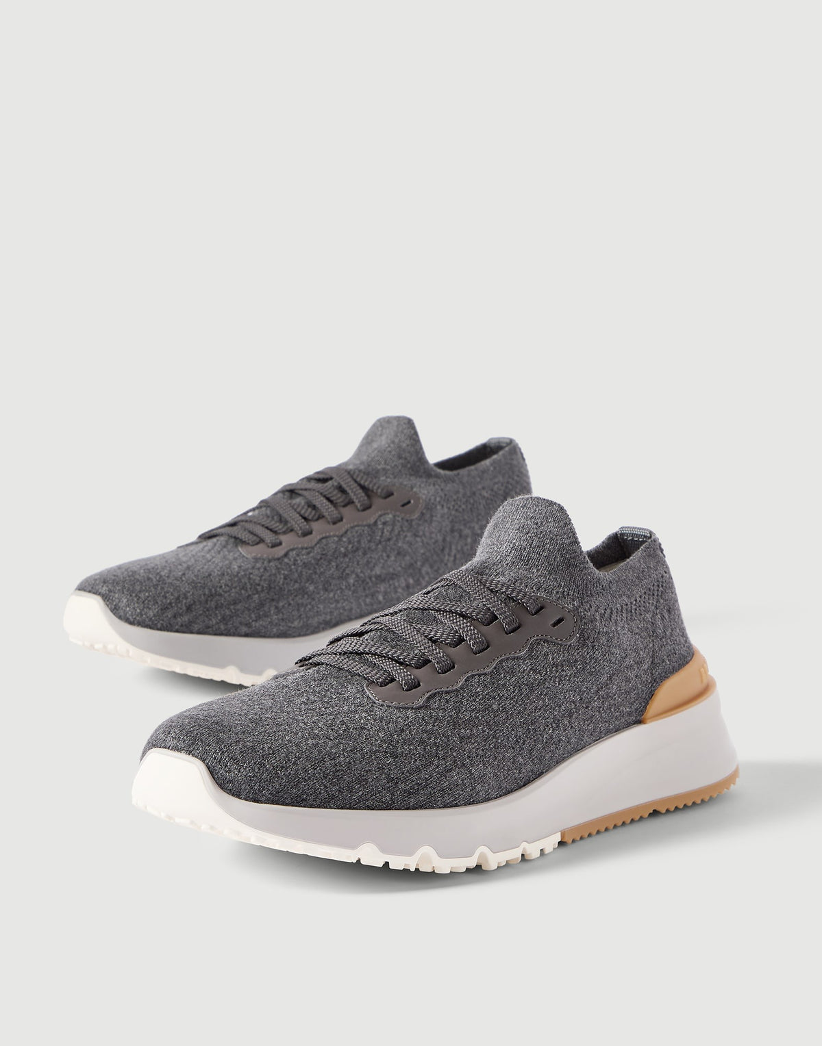 Cotton knit and semi-polished calfskin runners-BRUNELLO CUCINELLI-Verso