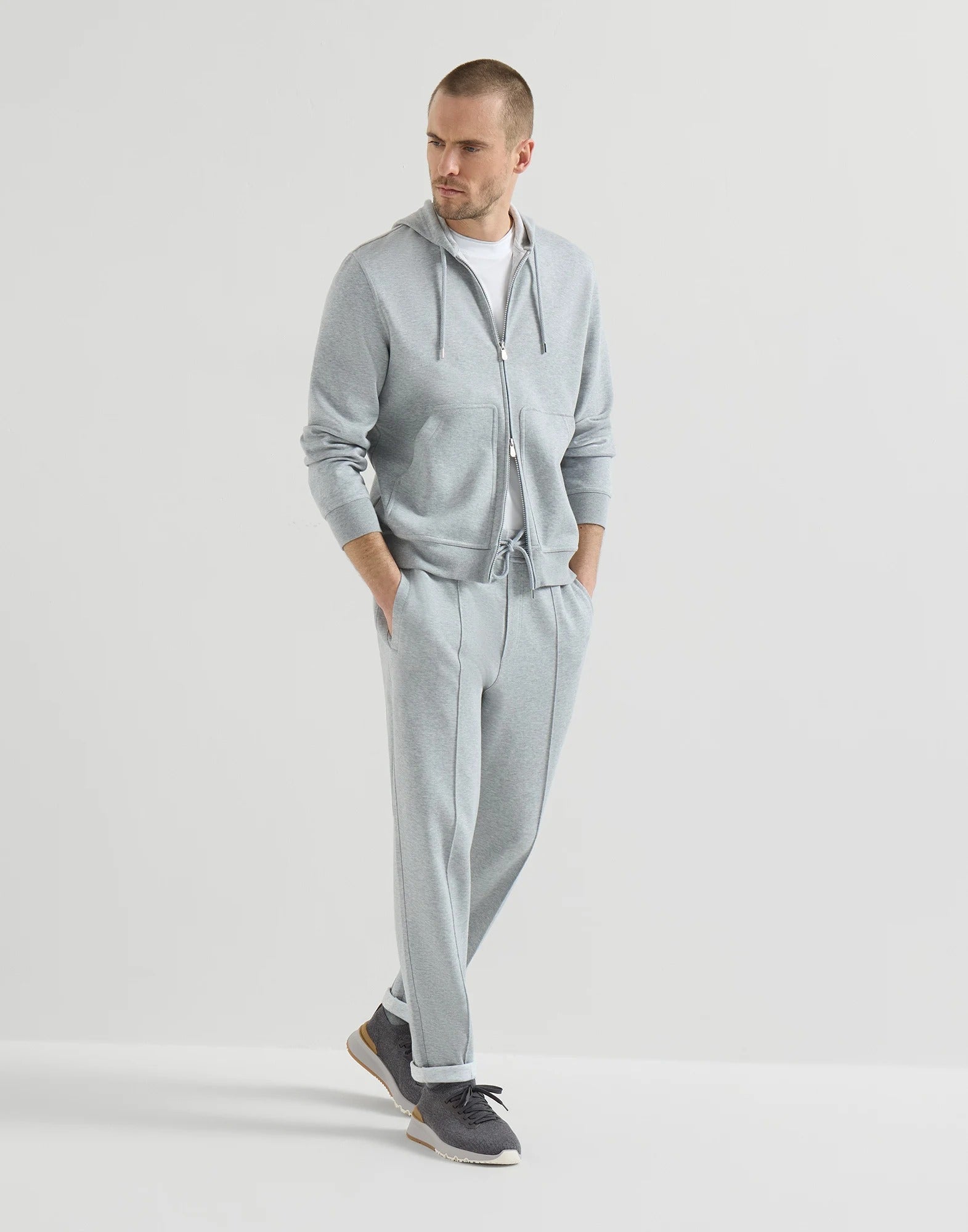 Cotton knit and semi-polished calfskin runners-BRUNELLO CUCINELLI-Verso