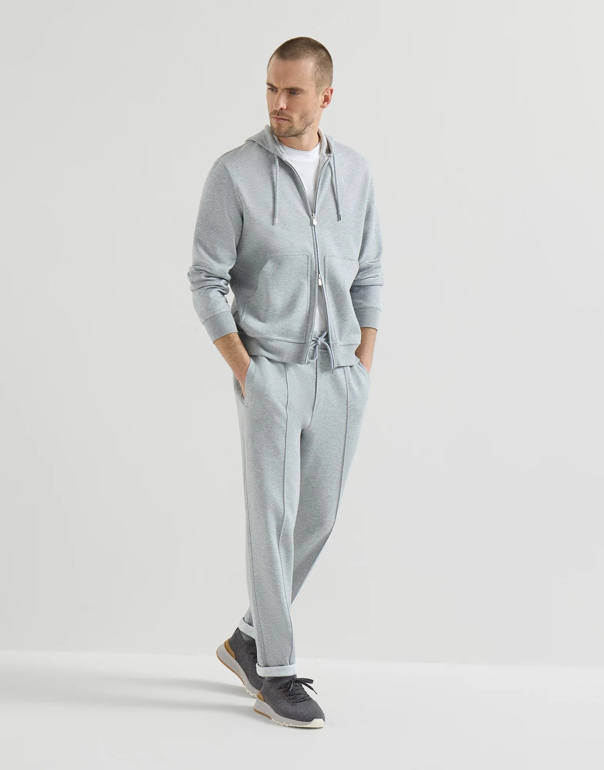 Cotton knit and semi-polished calfskin runners-BRUNELLO CUCINELLI-Verso