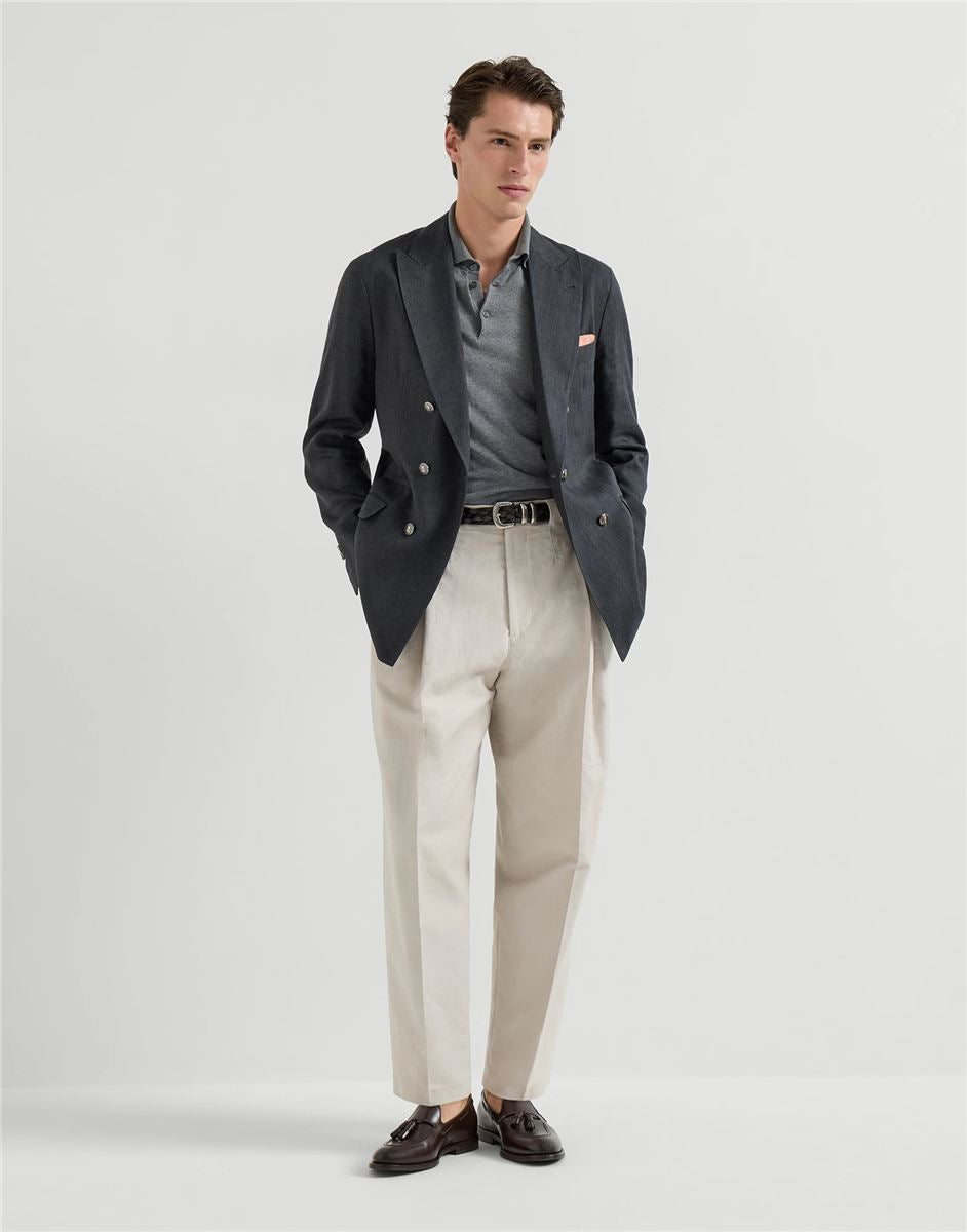 Cotton lightweight knit polo shirt-BRUNELLO CUCINELLI-Verso