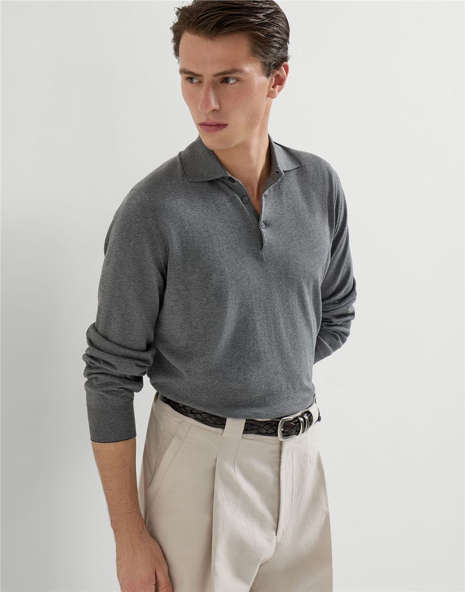 Cotton lightweight knit polo shirt-BRUNELLO CUCINELLI-Verso