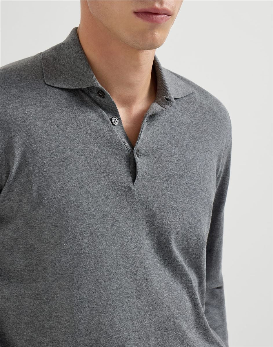 Cotton lightweight knit polo shirt-BRUNELLO CUCINELLI-Verso
