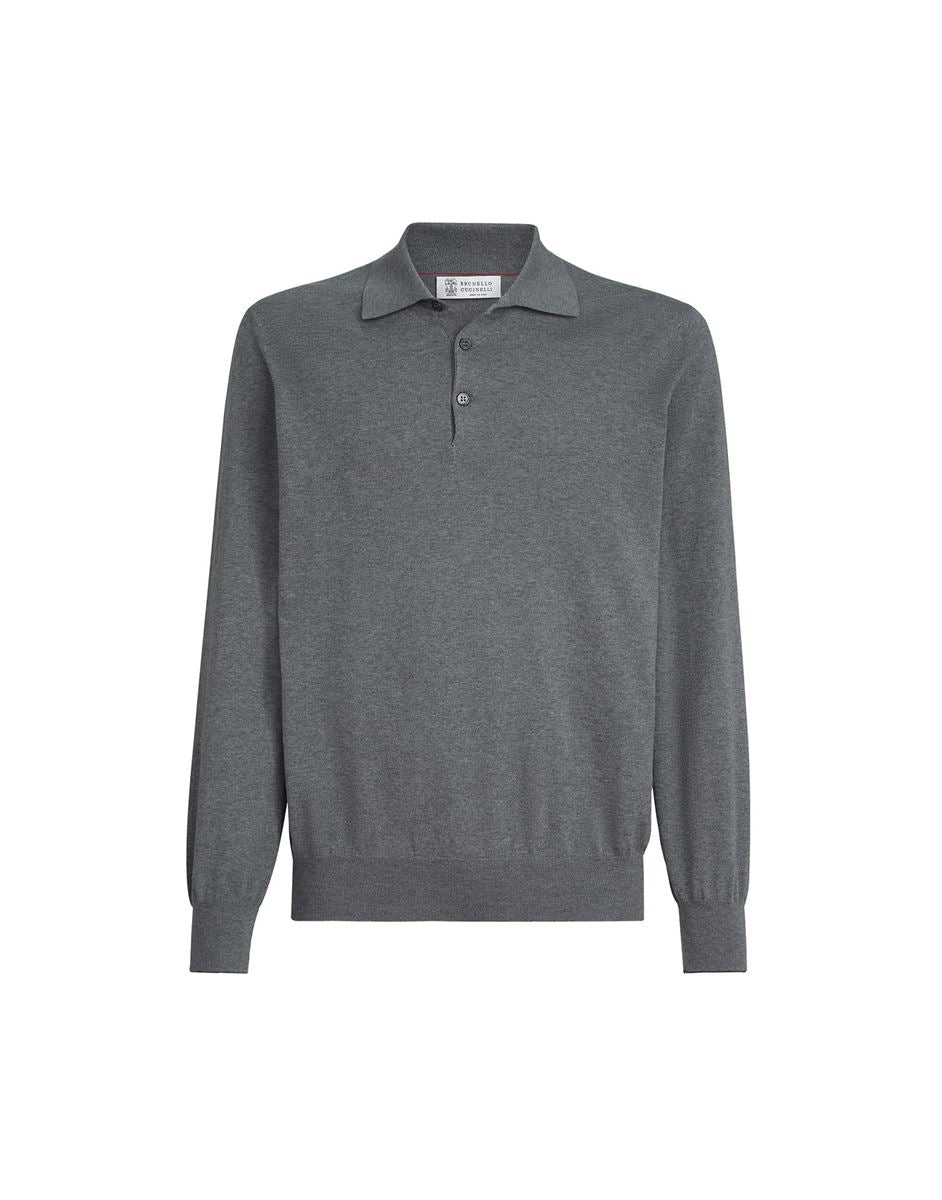 Cotton lightweight knit polo shirt-BRUNELLO CUCINELLI-Verso