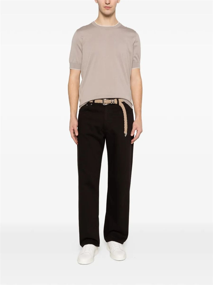 Cotton lightweight knit t-shirt with contrast details-BRUNELLO CUCINELLI-Verso