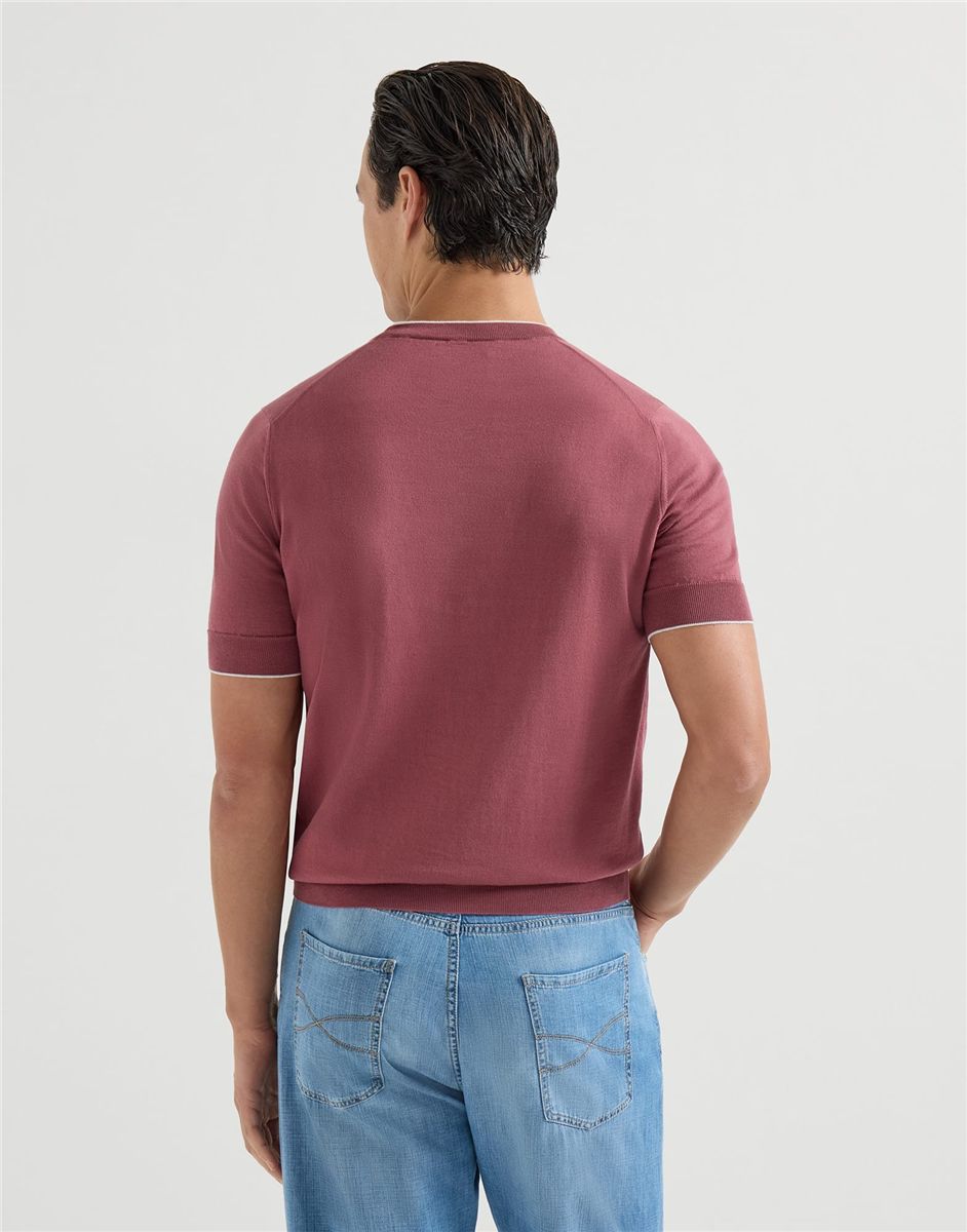 Cotton lightweight knit t-shirt with contrast details-BRUNELLO CUCINELLI-Verso