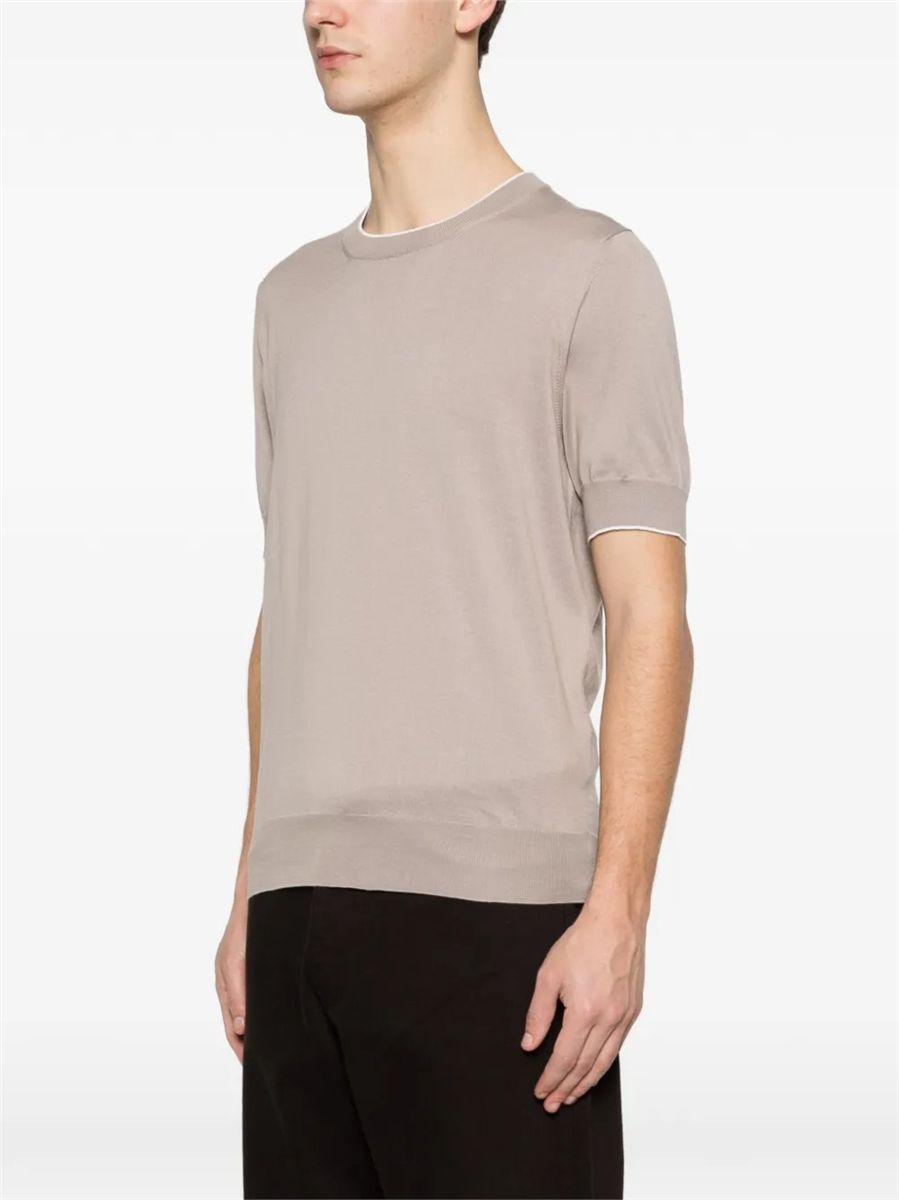 Cotton lightweight knit t-shirt with contrast details-BRUNELLO CUCINELLI-Verso