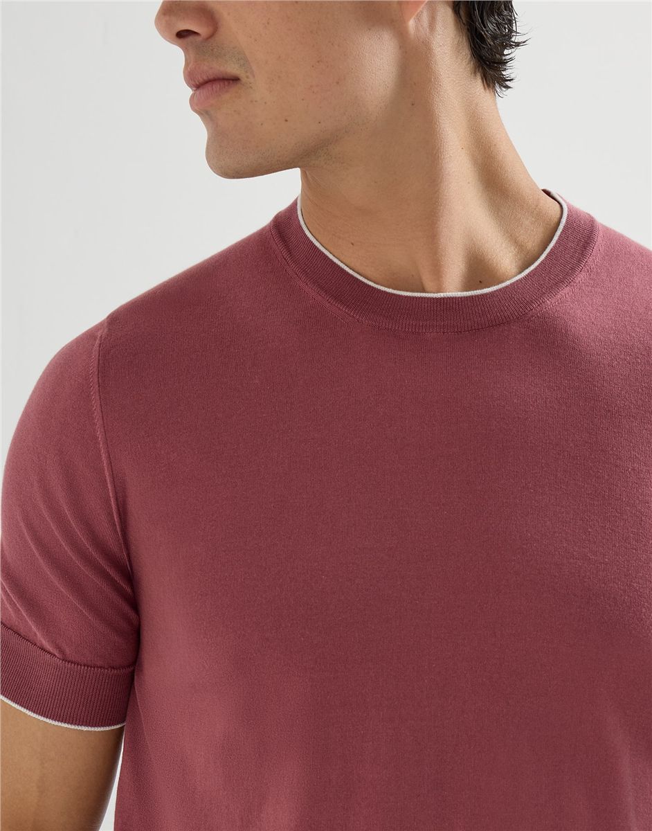 Cotton lightweight knit t-shirt with contrast details-BRUNELLO CUCINELLI-Verso
