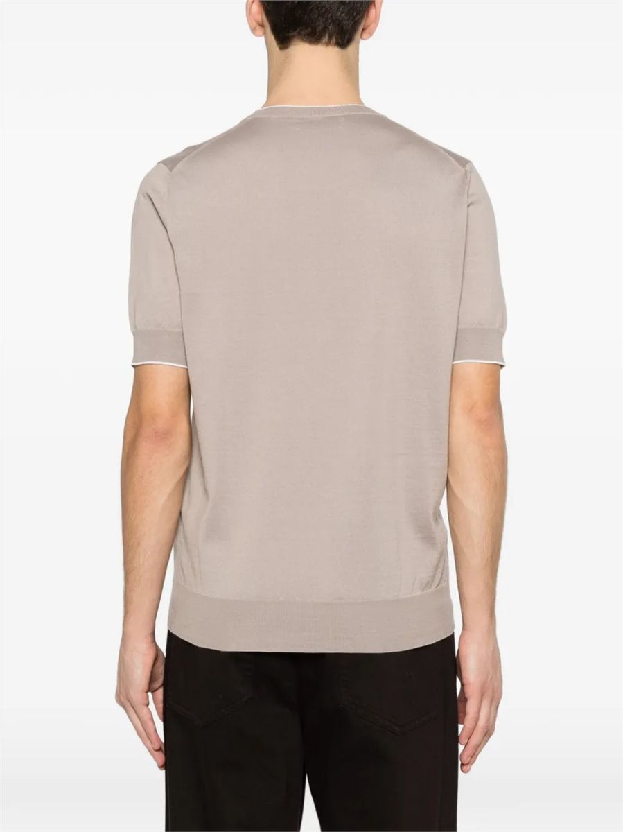 Cotton lightweight knit t-shirt with contrast details-BRUNELLO CUCINELLI-Verso