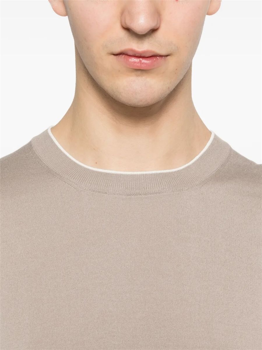 Cotton lightweight knit t-shirt with contrast details-BRUNELLO CUCINELLI-Verso