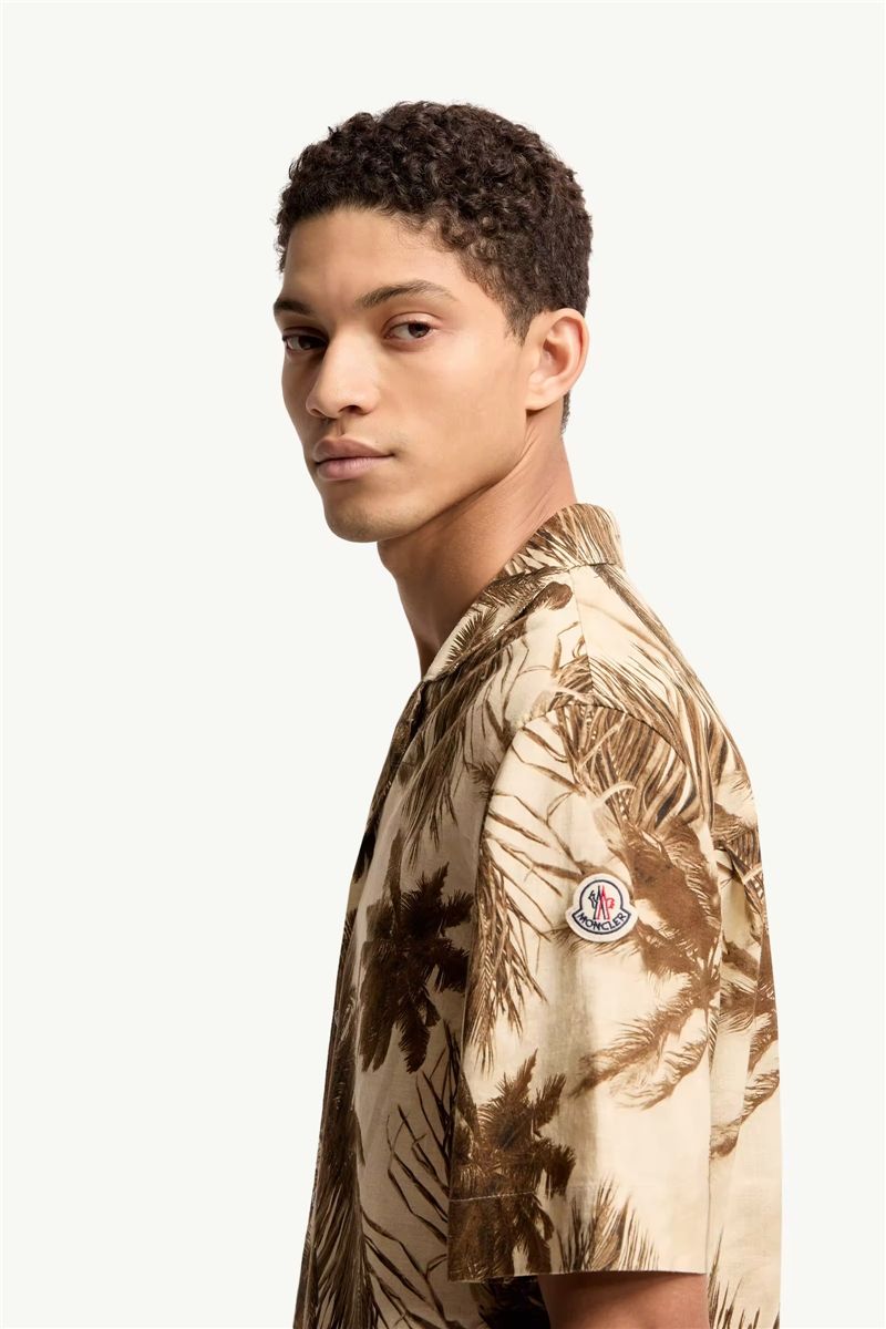 Cotton & linen blend short sleeve shirt-MONCLER-Verso