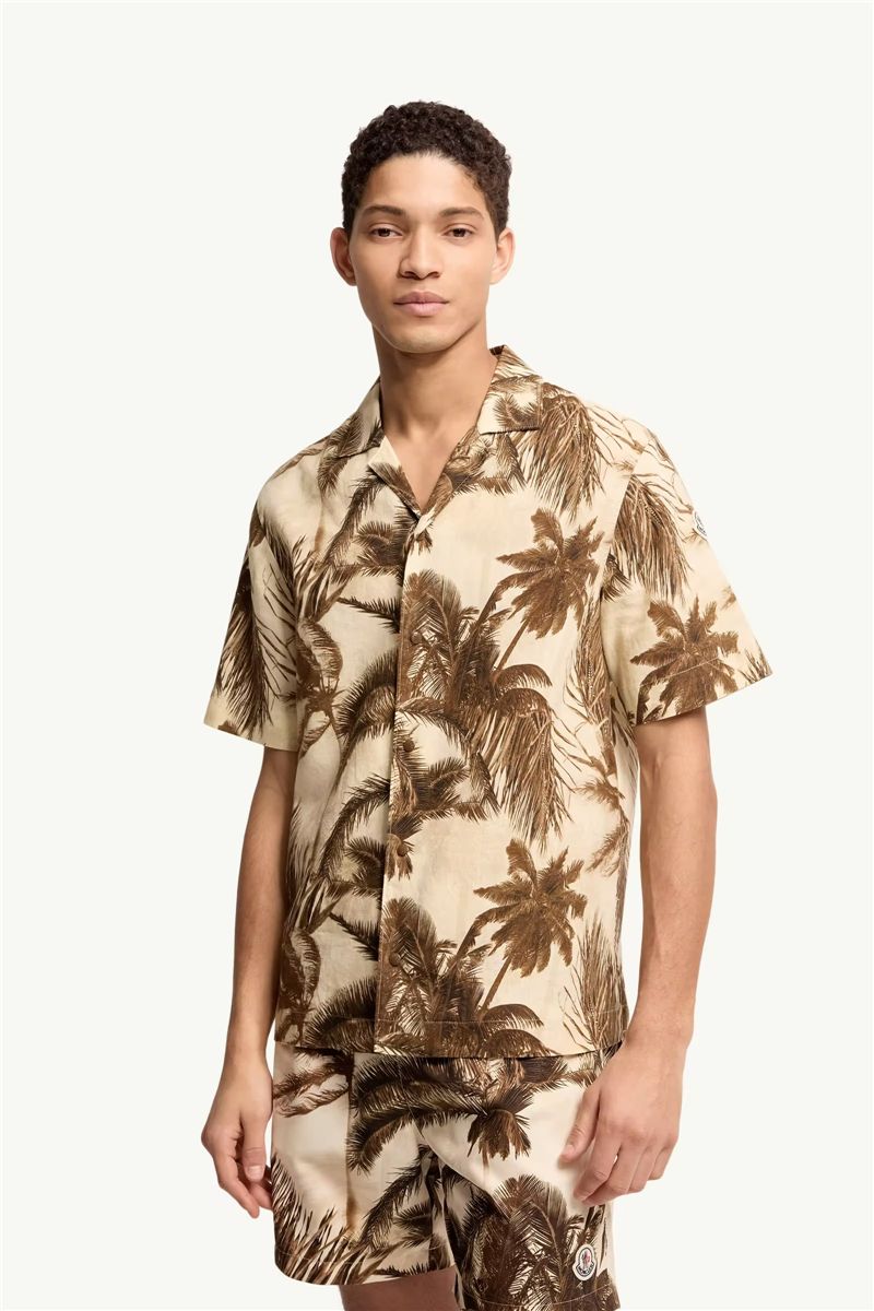 Cotton & linen blend short sleeve shirt-MONCLER-Verso