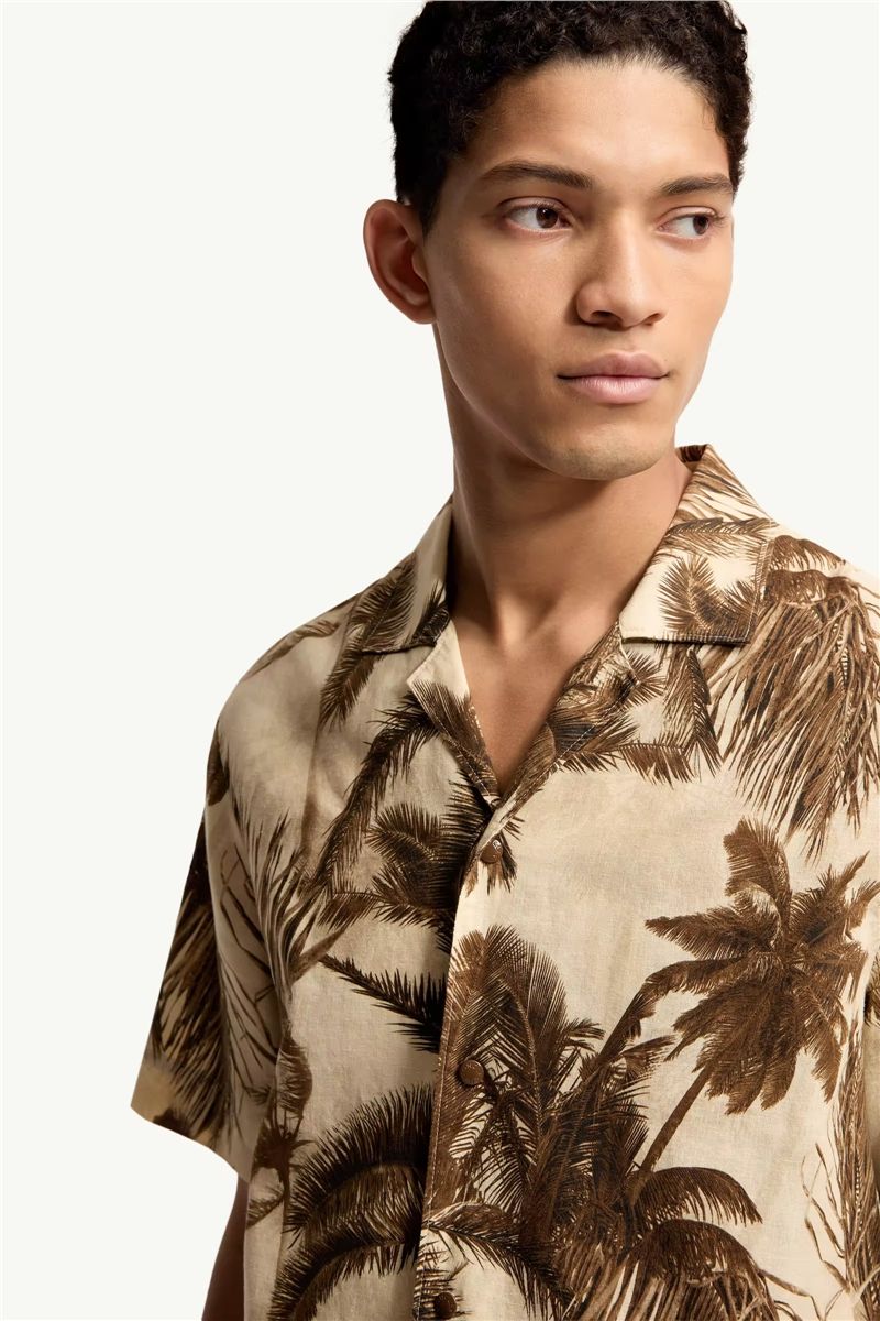 Cotton & linen blend short sleeve shirt-MONCLER-Verso