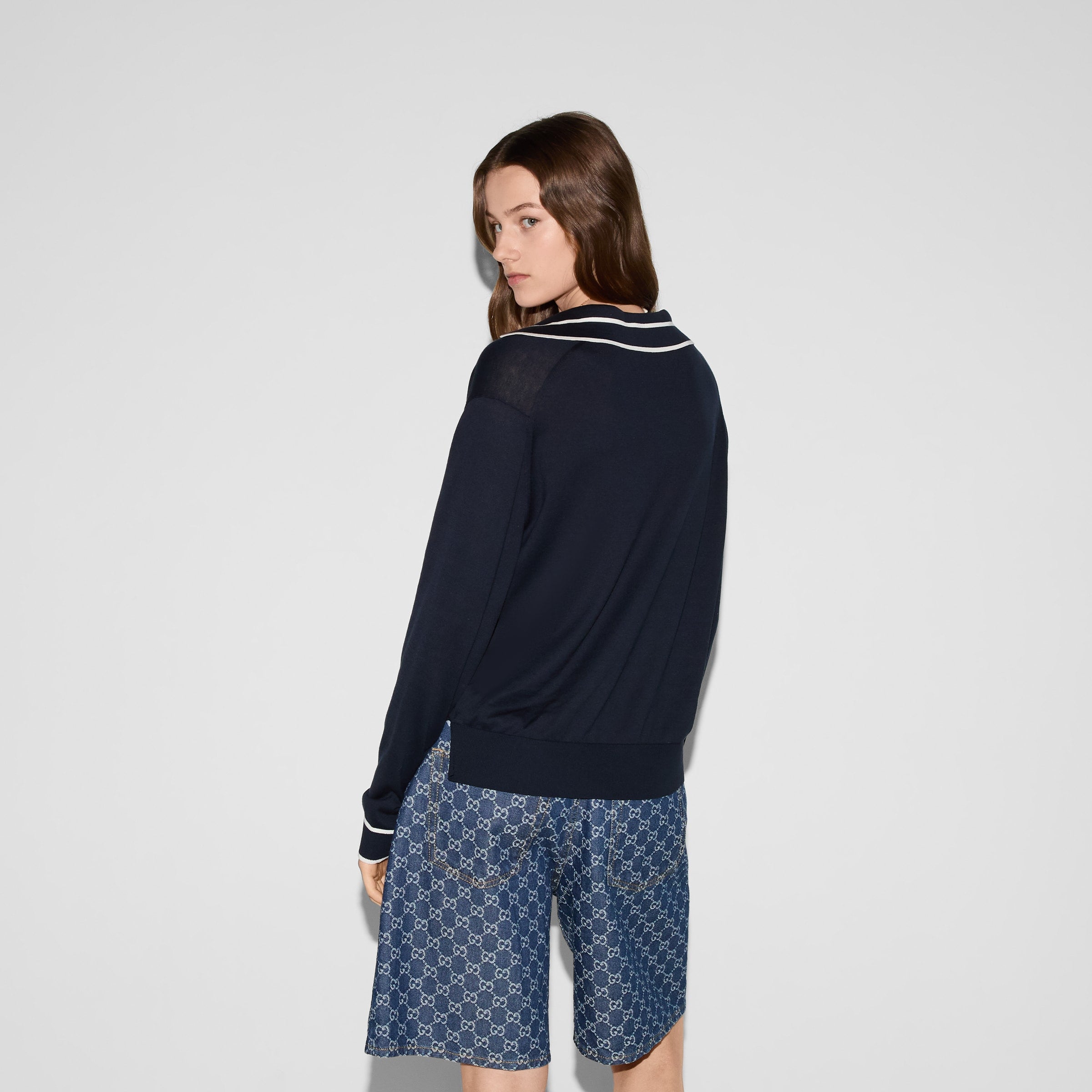 COTTON POLO TOP WITH GUCCI INTARSIA -  GUCCI -  Verso