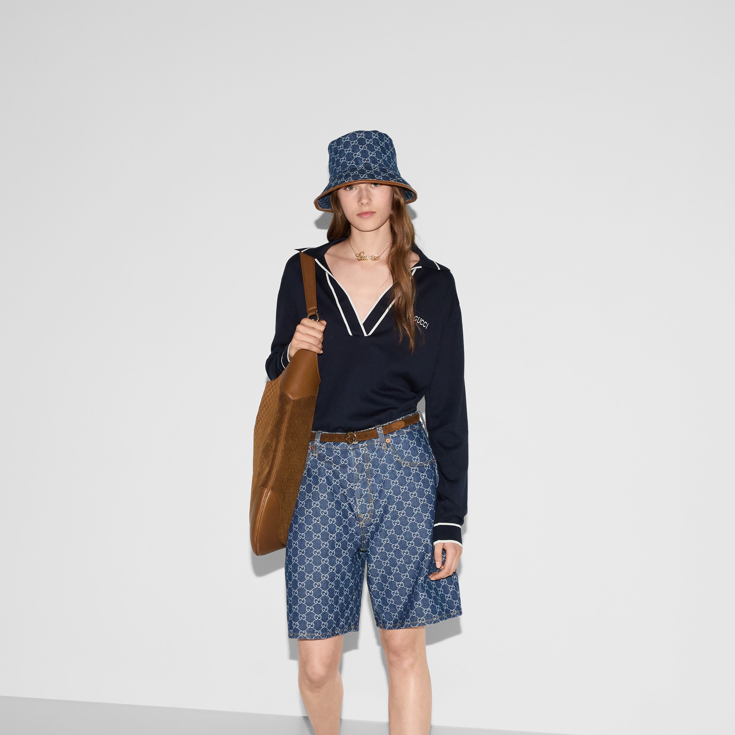 COTTON POLO TOP WITH GUCCI INTARSIA -  GUCCI -  Verso