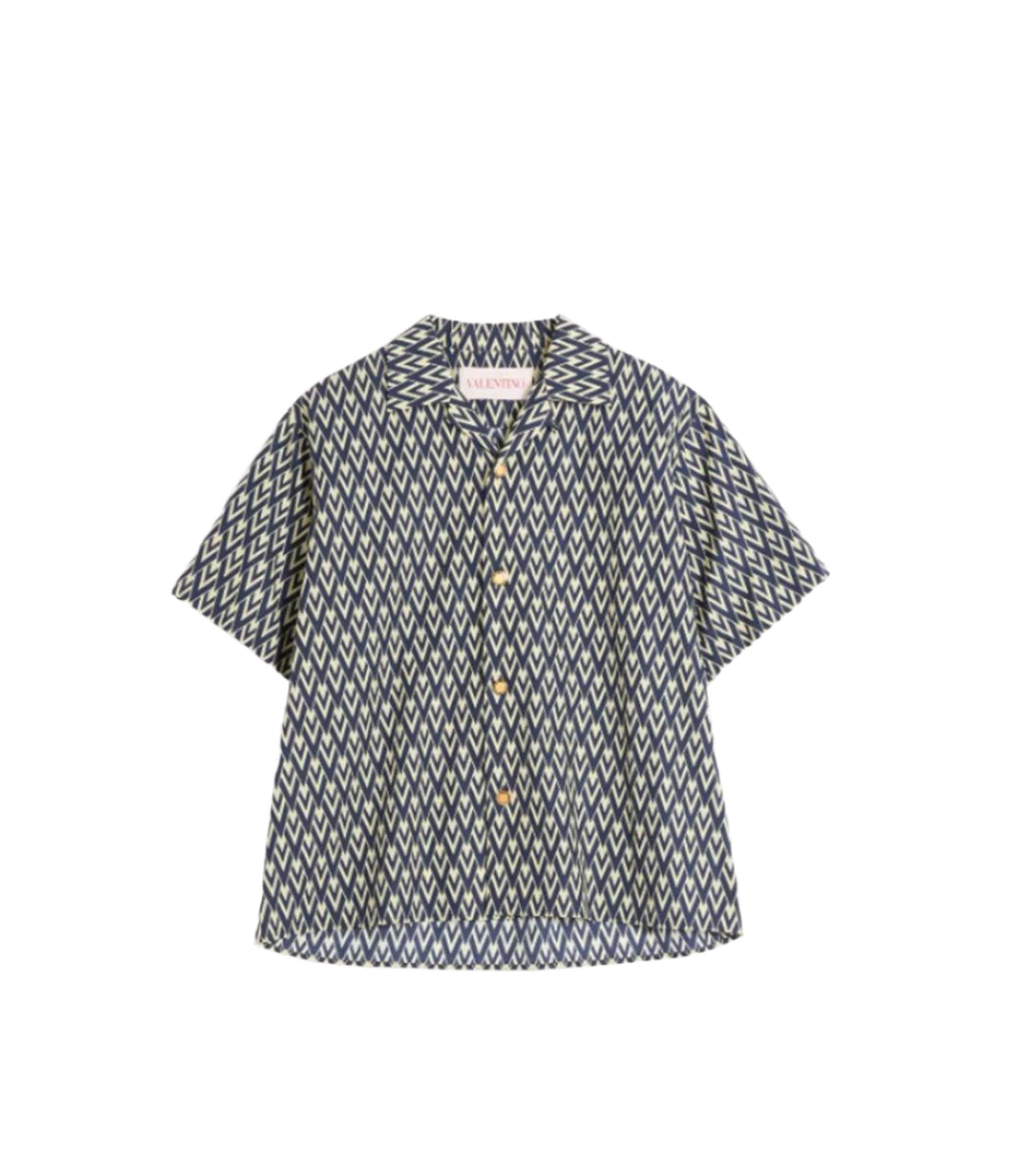 COTTON POPELINE BOWLING SHIRT WITH TOUTE LA V PRINT -  VALENTINO -  Verso