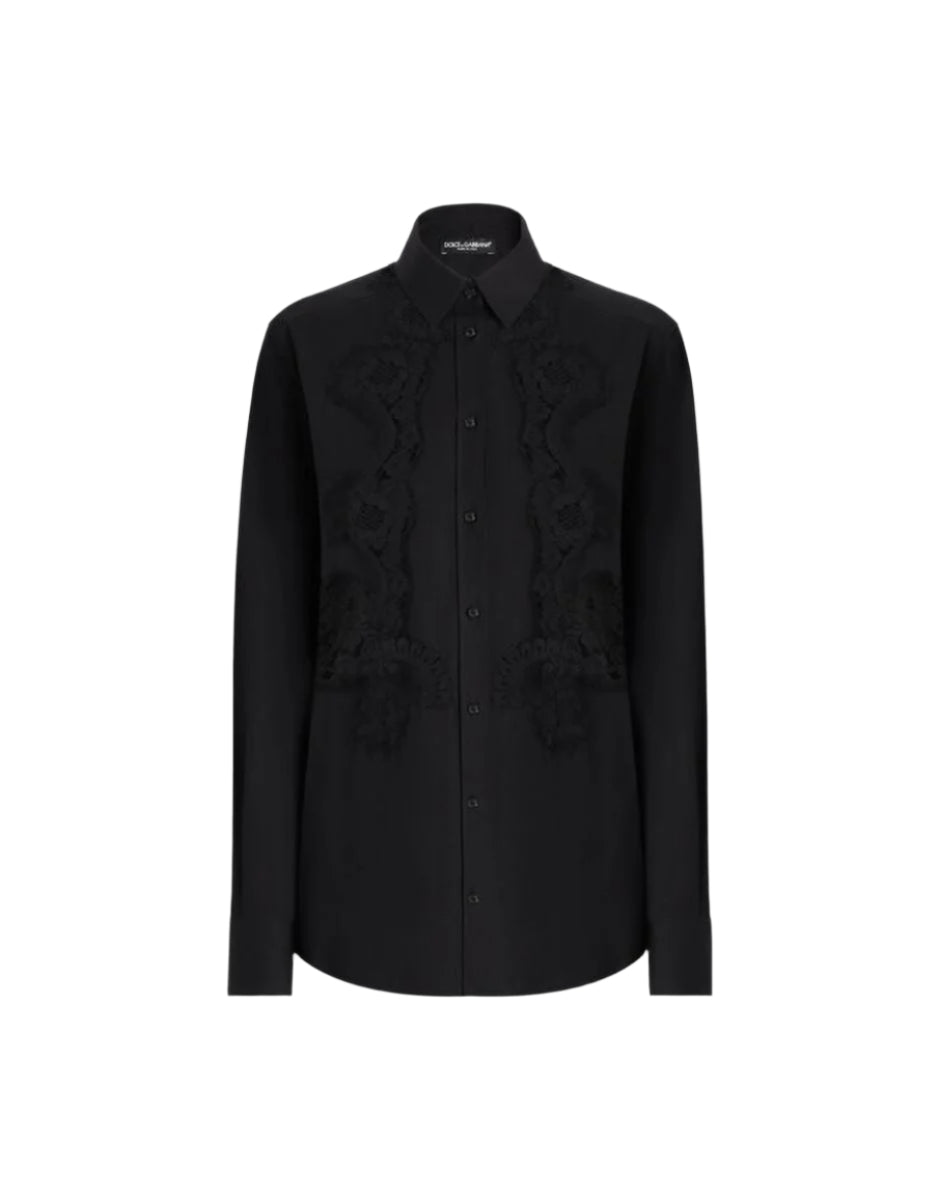 COTTON POPLIN SHIRT WITH LACE INLAY - DOLCE & GABBANA - Verso