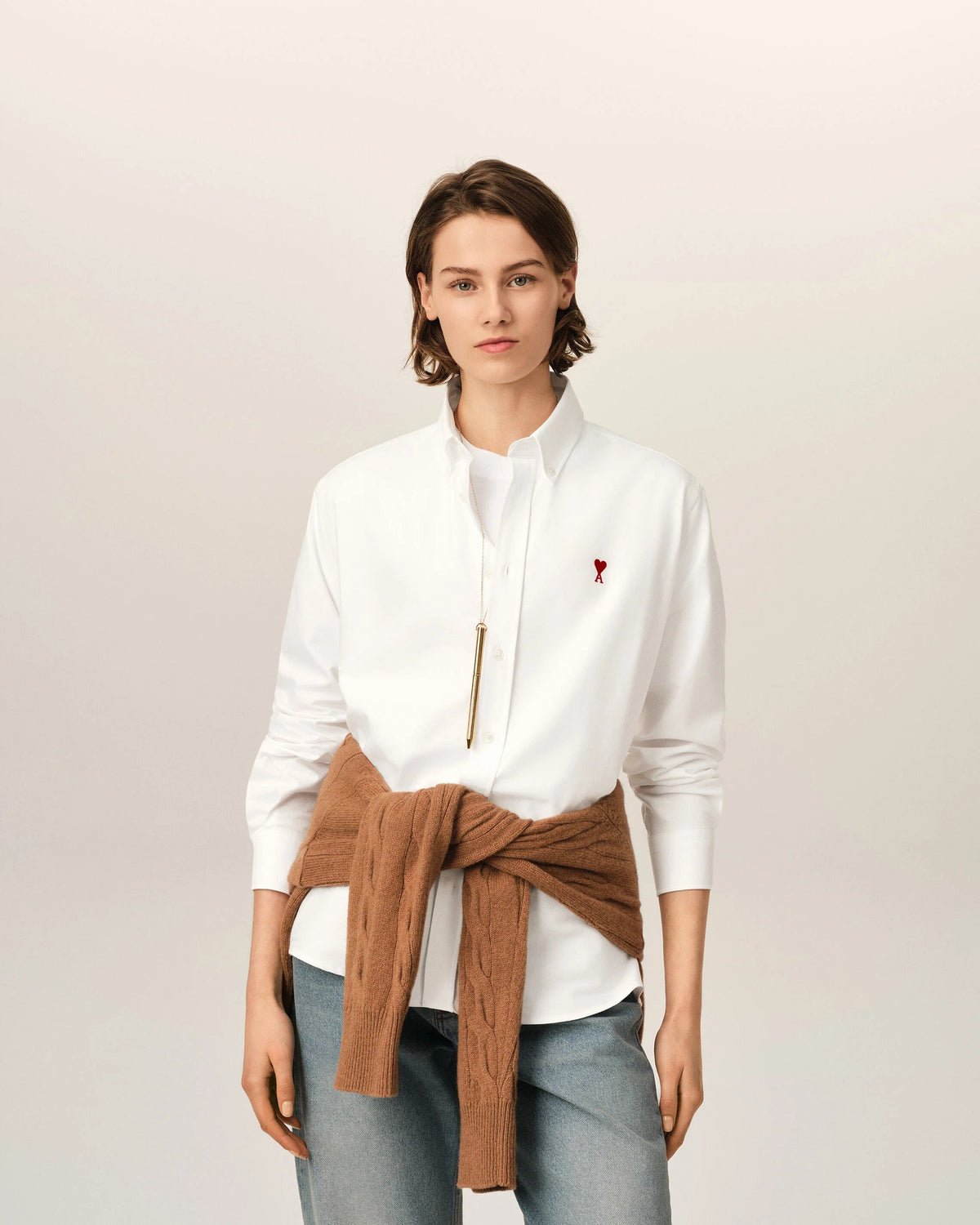 Cotton shirt with ami de coeur-AMI-Verso