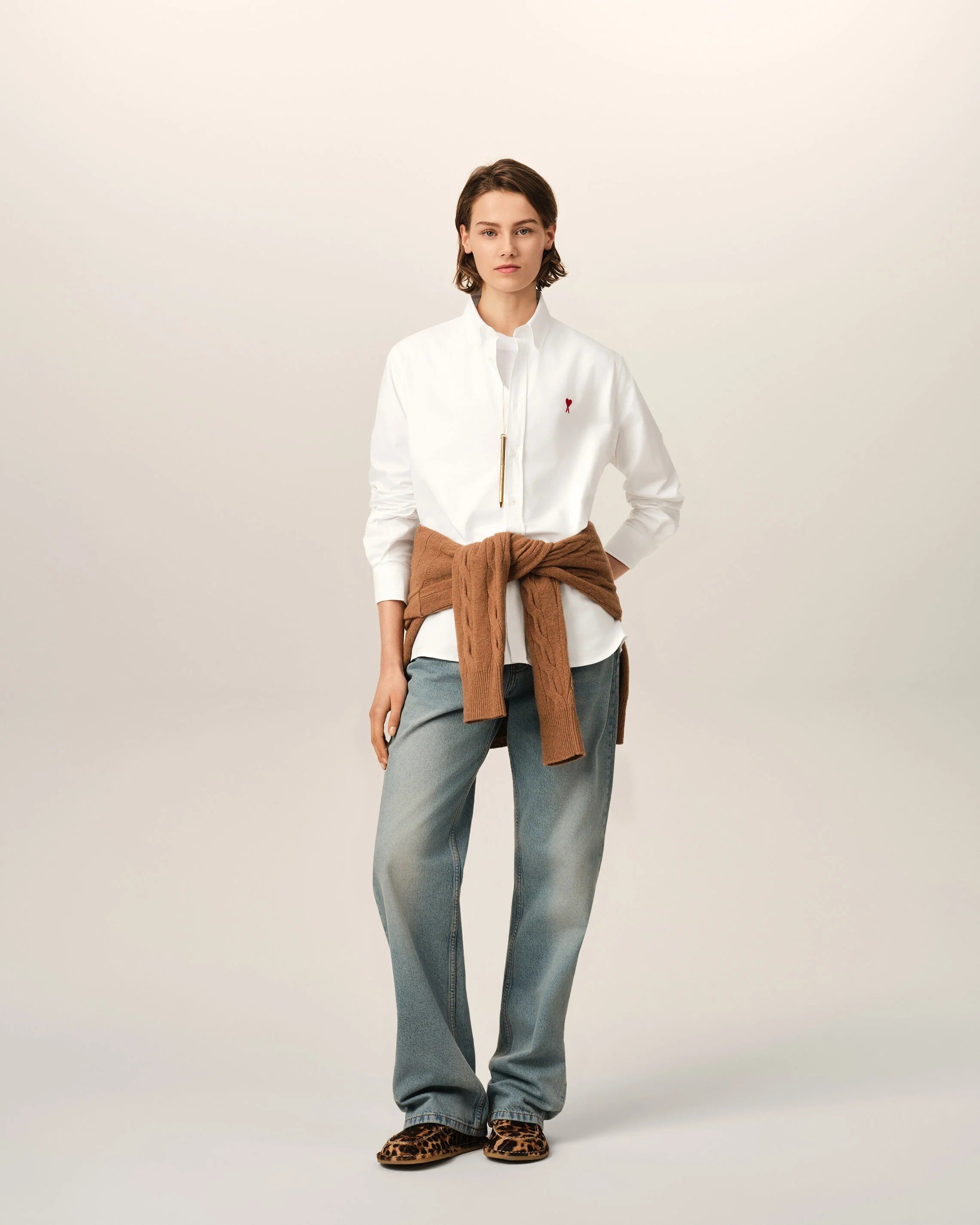Cotton shirt with ami de coeur-AMI-Verso