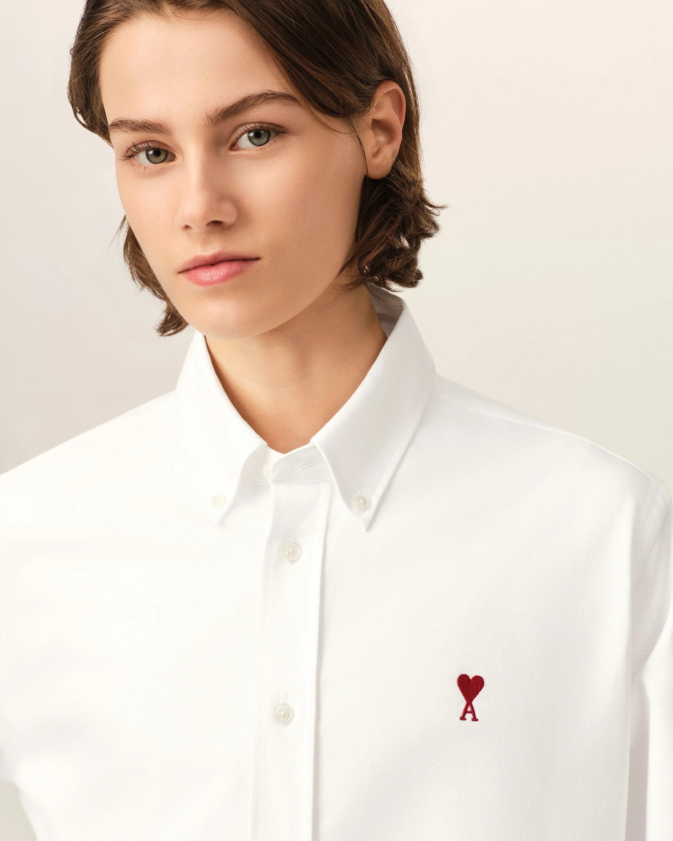Cotton shirt with ami de coeur-AMI-Verso