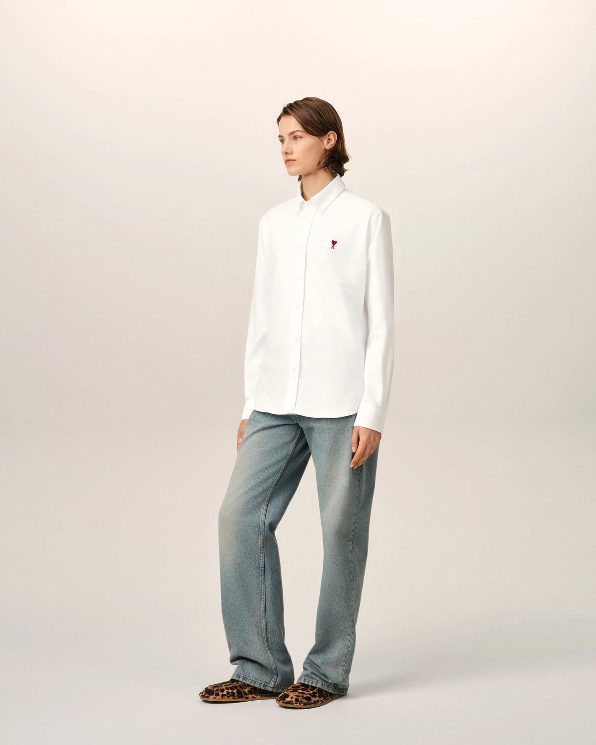 Cotton shirt with ami de coeur-AMI-Verso
