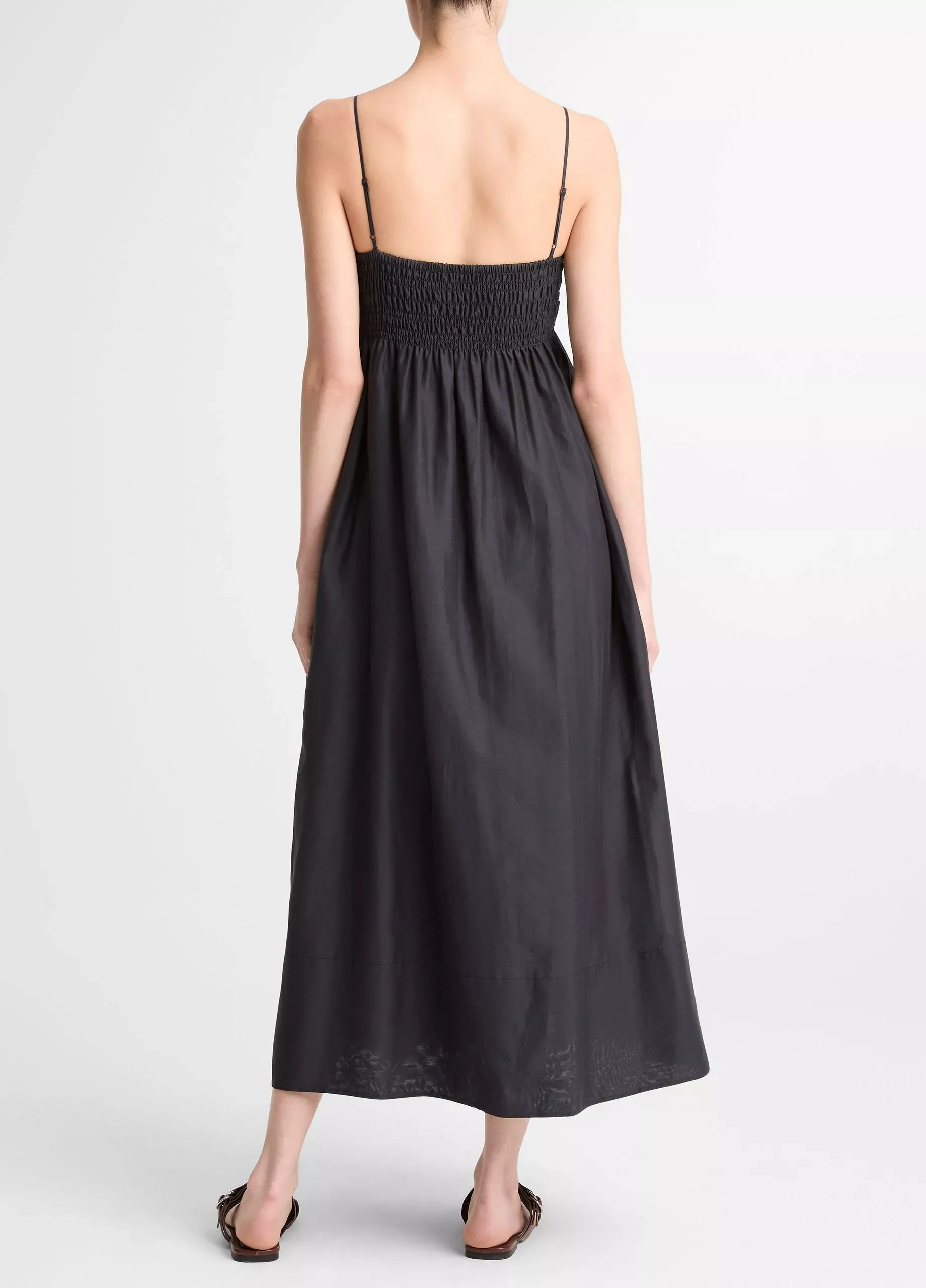 Cotton-silk tie smocked dress-VINCE-Verso