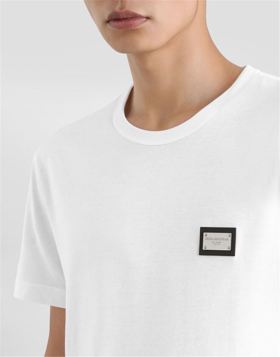 COTTON T-SHIRT WITH BRANDED TAG-DOLCE & GABBANA-Verso