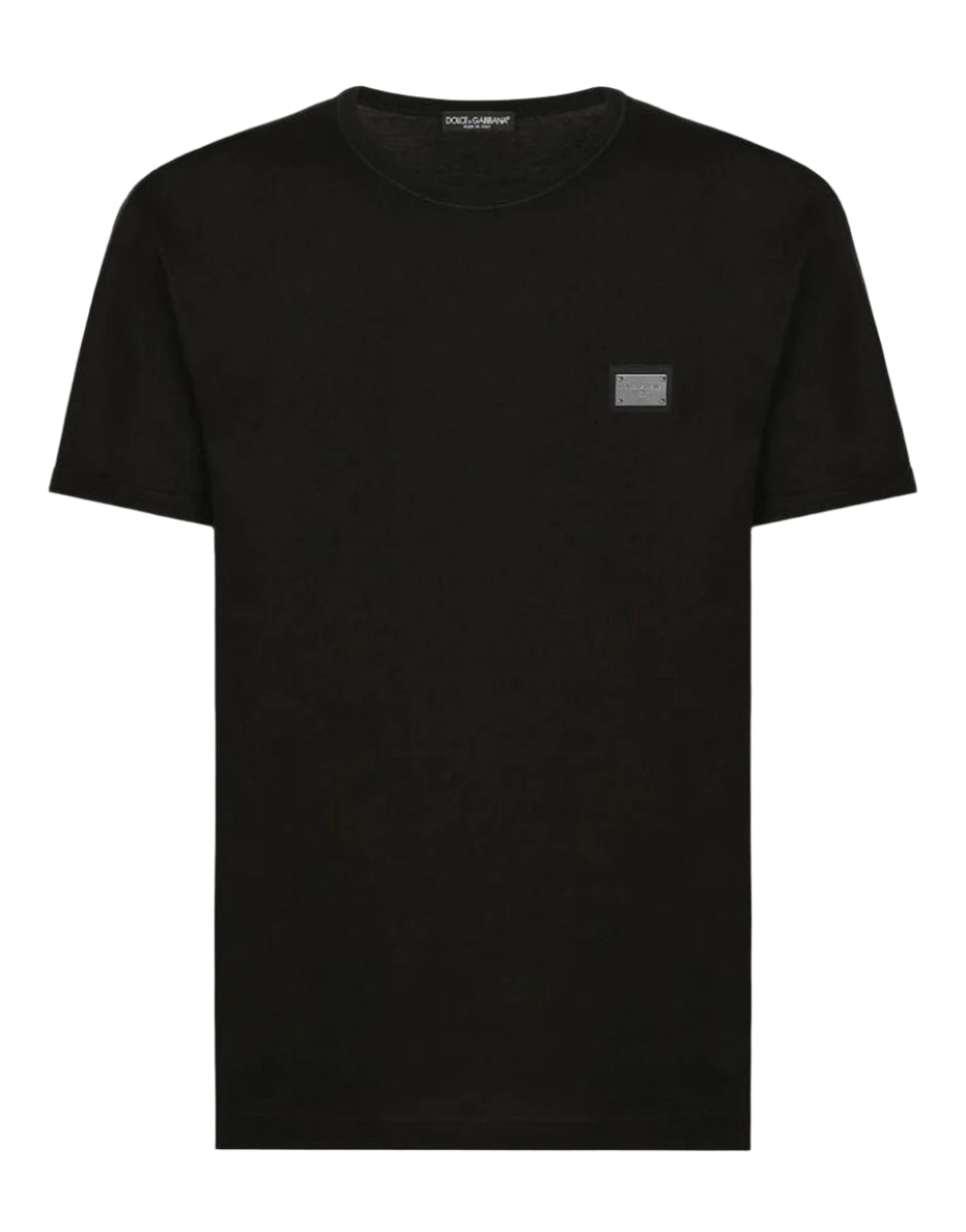 COTTON T-SHIRT WITH BRANDED TAG - DOLCE & GABBANA - Verso
