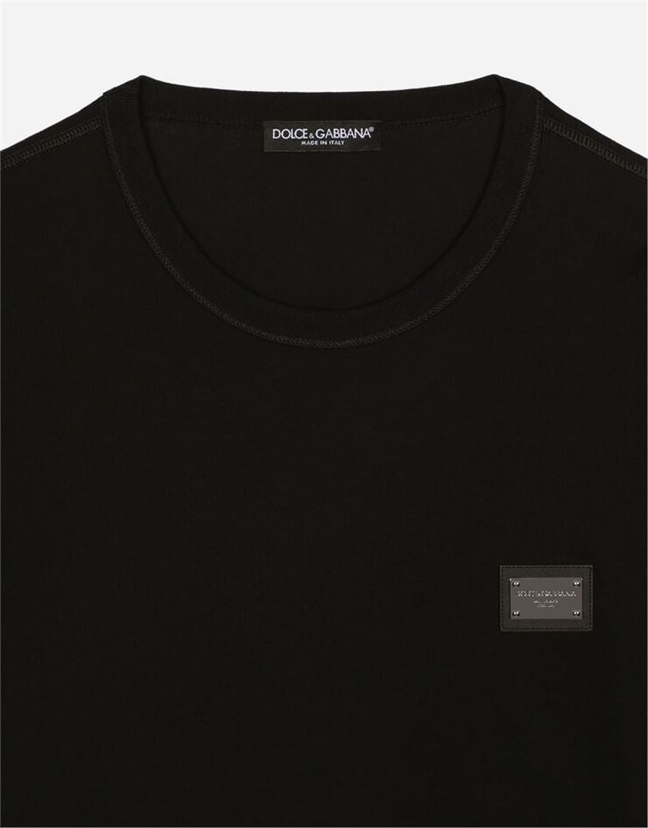 COTTON T-SHIRT WITH BRANDED TAG - DOLCE & GABBANA - Verso