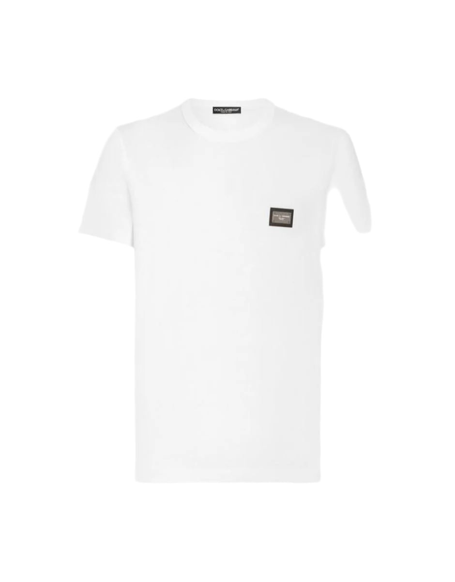 COTTON T-SHIRT WITH BRANDED TAG-DOLCE & GABBANA-Verso