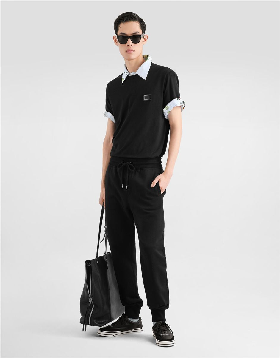 Cotton t-shirt with logo plate-DOLCE&GABBANA-Verso