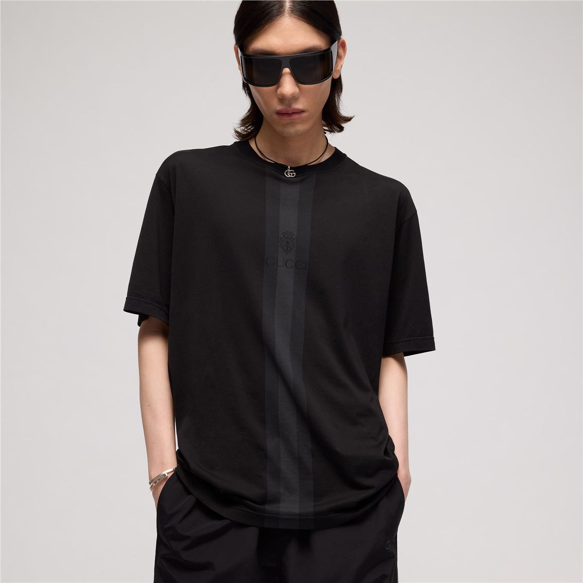 Cotton t-shirt with muted web-GUCCI-Verso