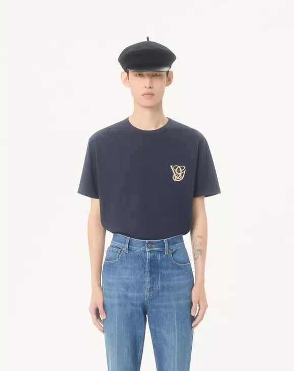 Cotton t-shirt with vg patch-VALENTINO-Verso