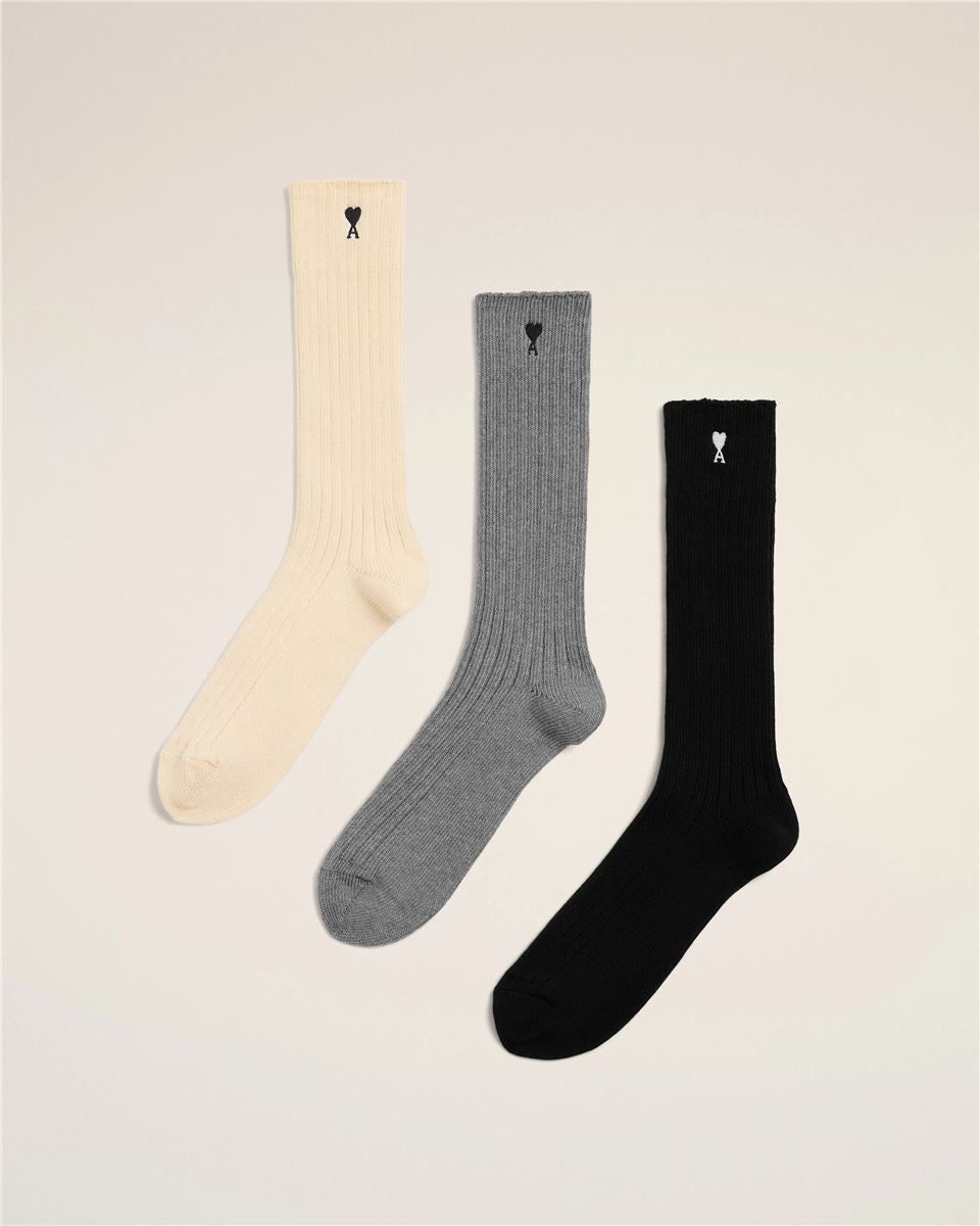 Cotton three-pack socks with ami de coeur-AMI-Verso