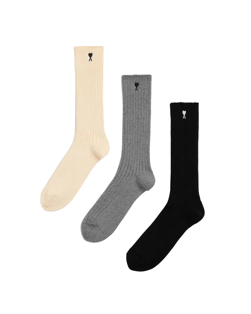 Cotton three-pack socks with ami de coeur-AMI-309751-35/38-Verso