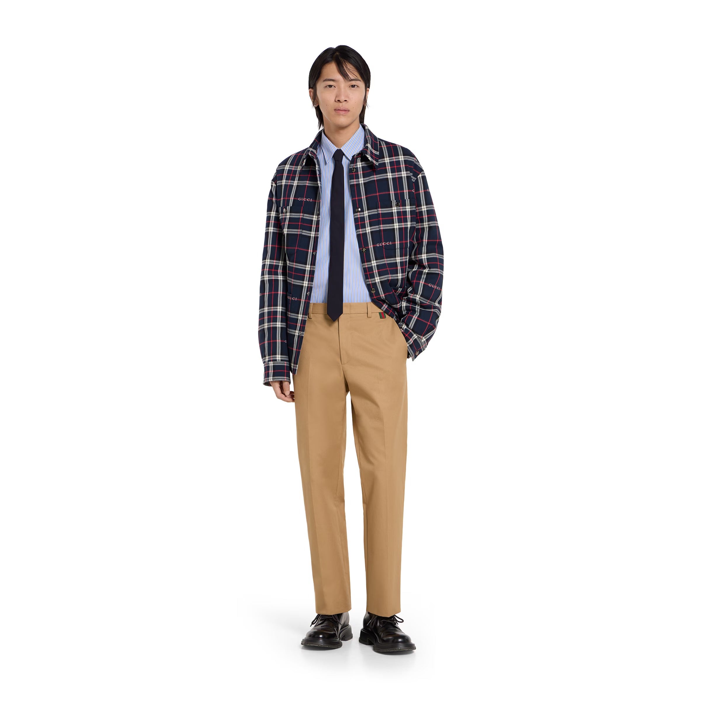 Cotton twill trousers with web detail-GUCCI-Verso