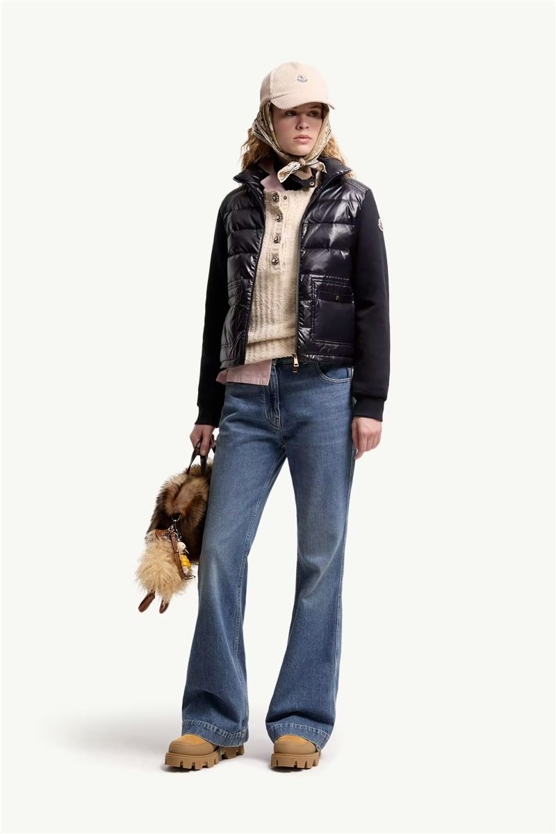 Cotton zip-up sweatshirt with nylon front-MONCLER-Verso