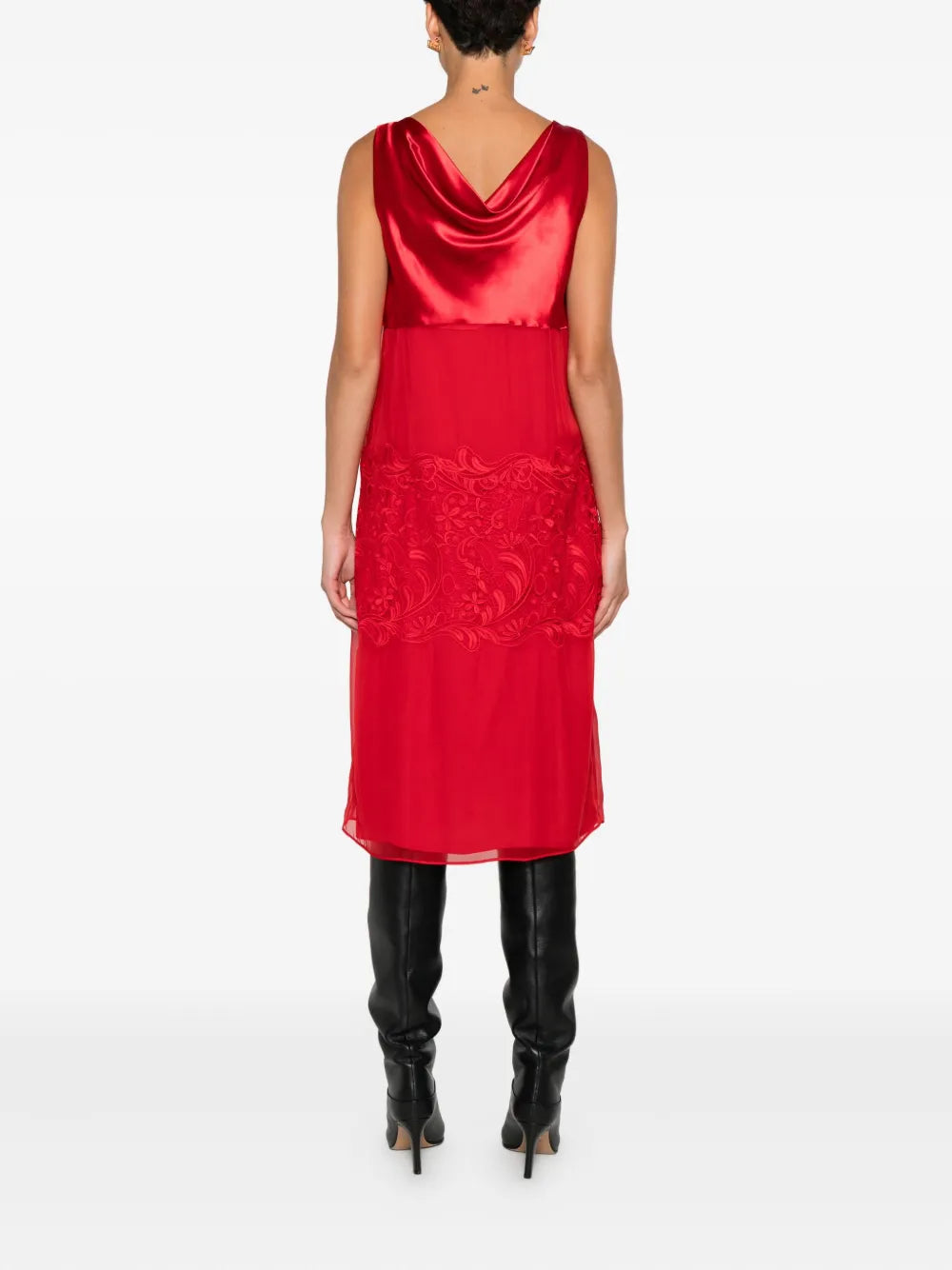 Cowl-neck lace-insert dress-FERRAGAMO-Verso