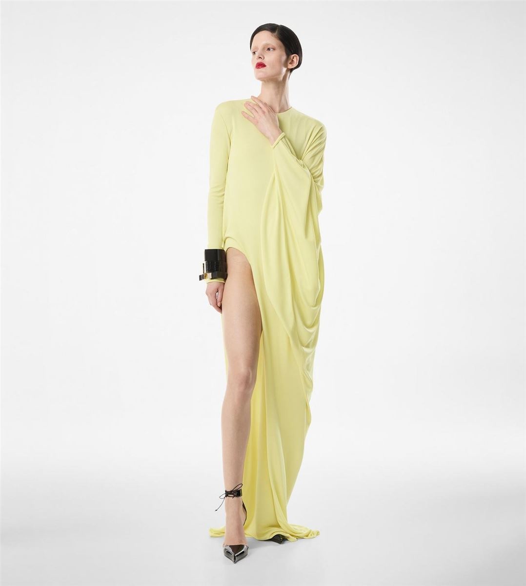 Crepe jersey long sleeve evening dress