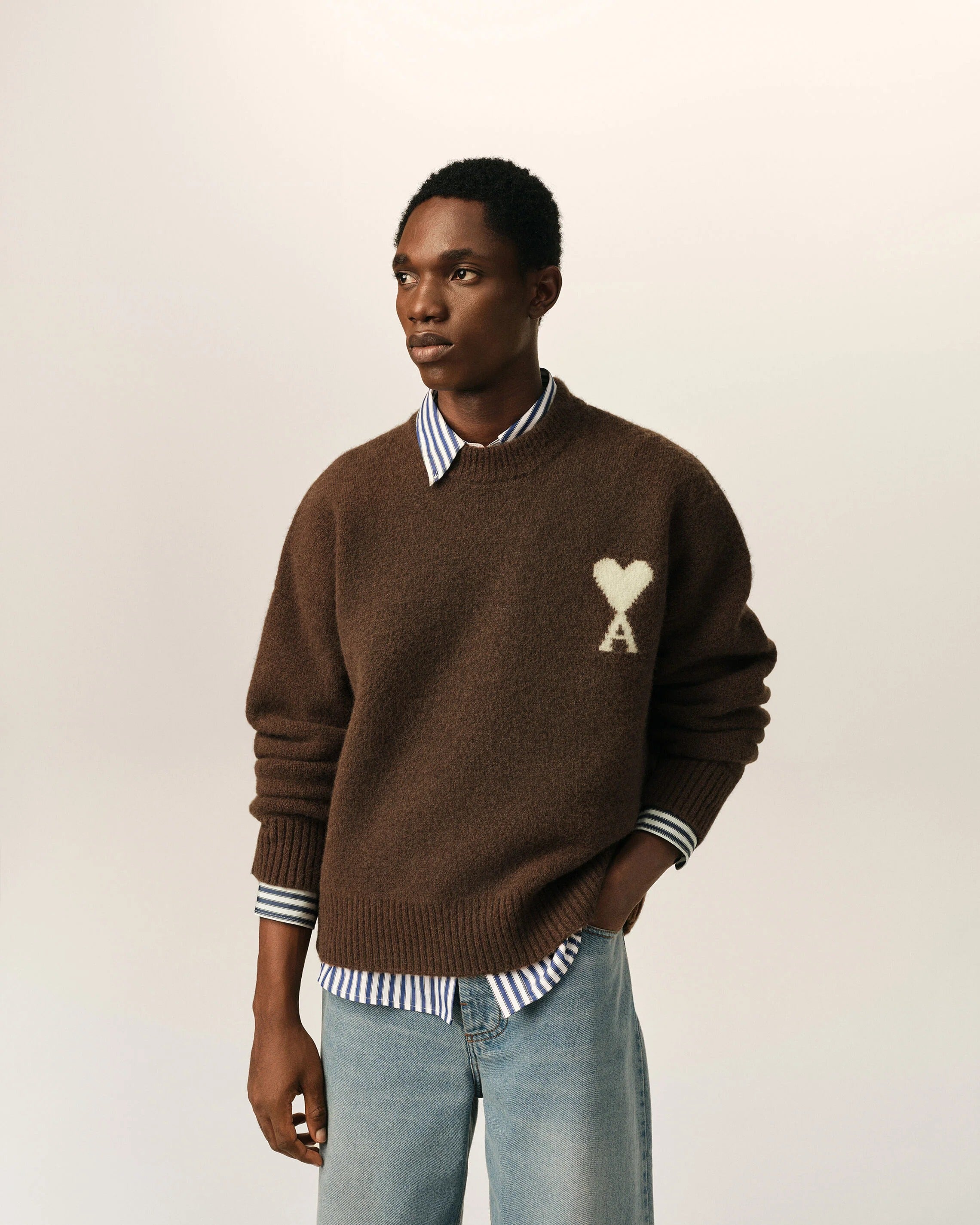 Crewneck alpaca sweater with ami de coeur