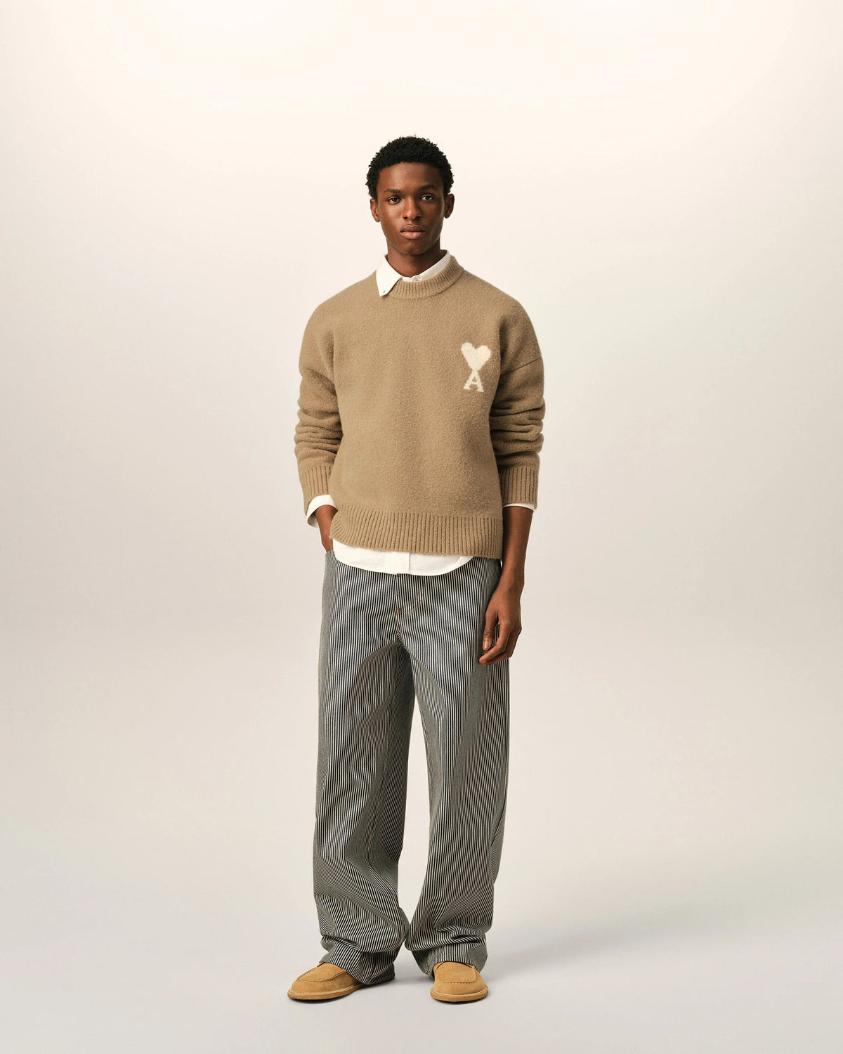Crewneck alpaca sweater with ami de coeur-AMI-Verso