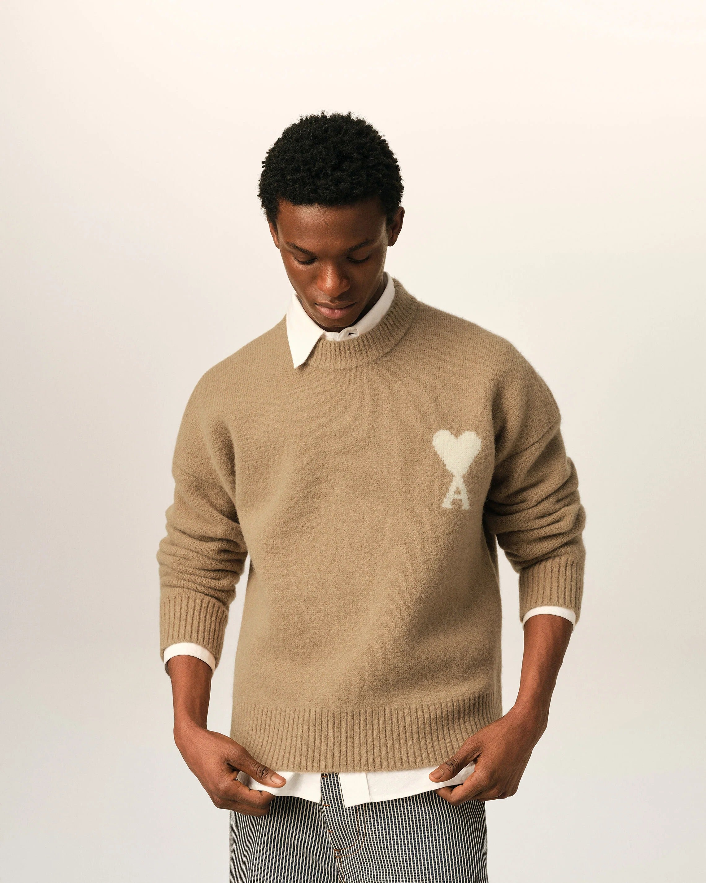 Crewneck alpaca sweater with ami de coeur-AMI-Verso
