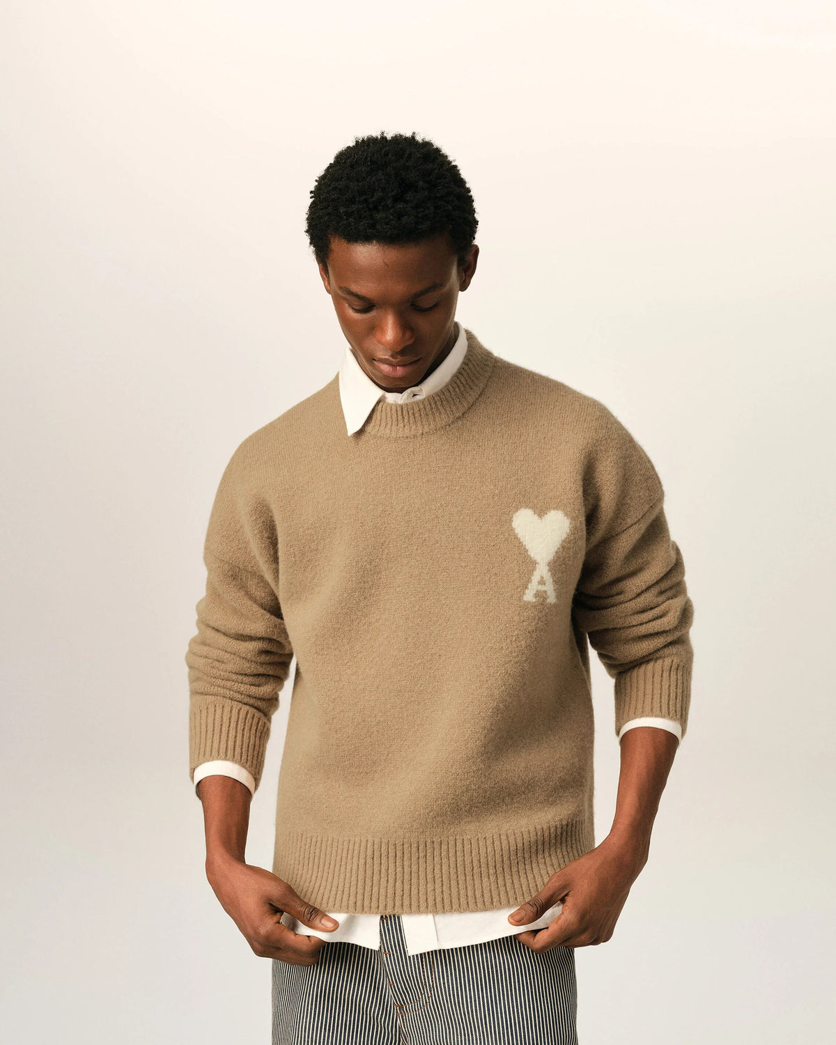 Crewneck alpaca sweater with ami de coeur-AMI-Verso