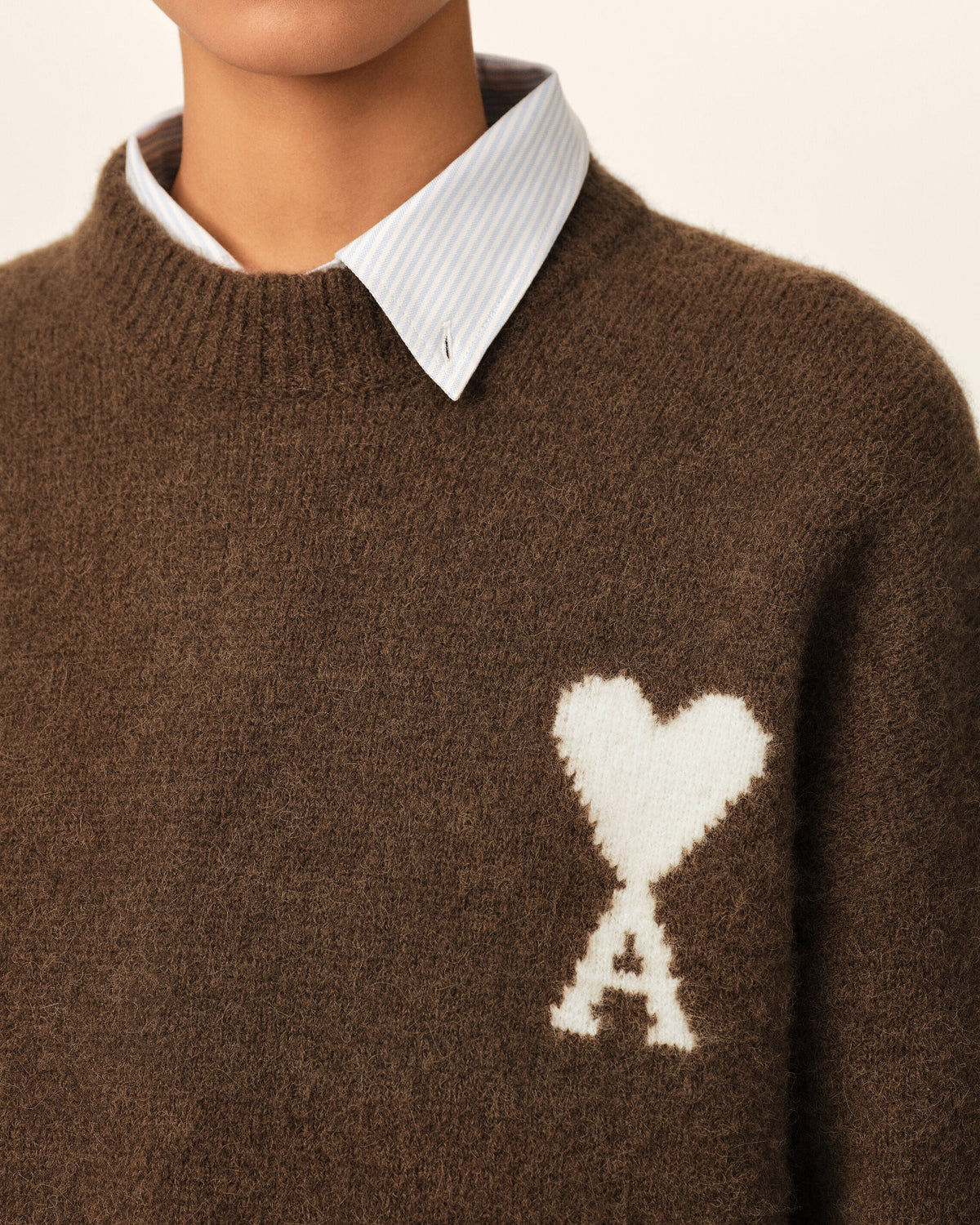 Crewneck alpaca sweater with ami de coeur-AMI-Verso