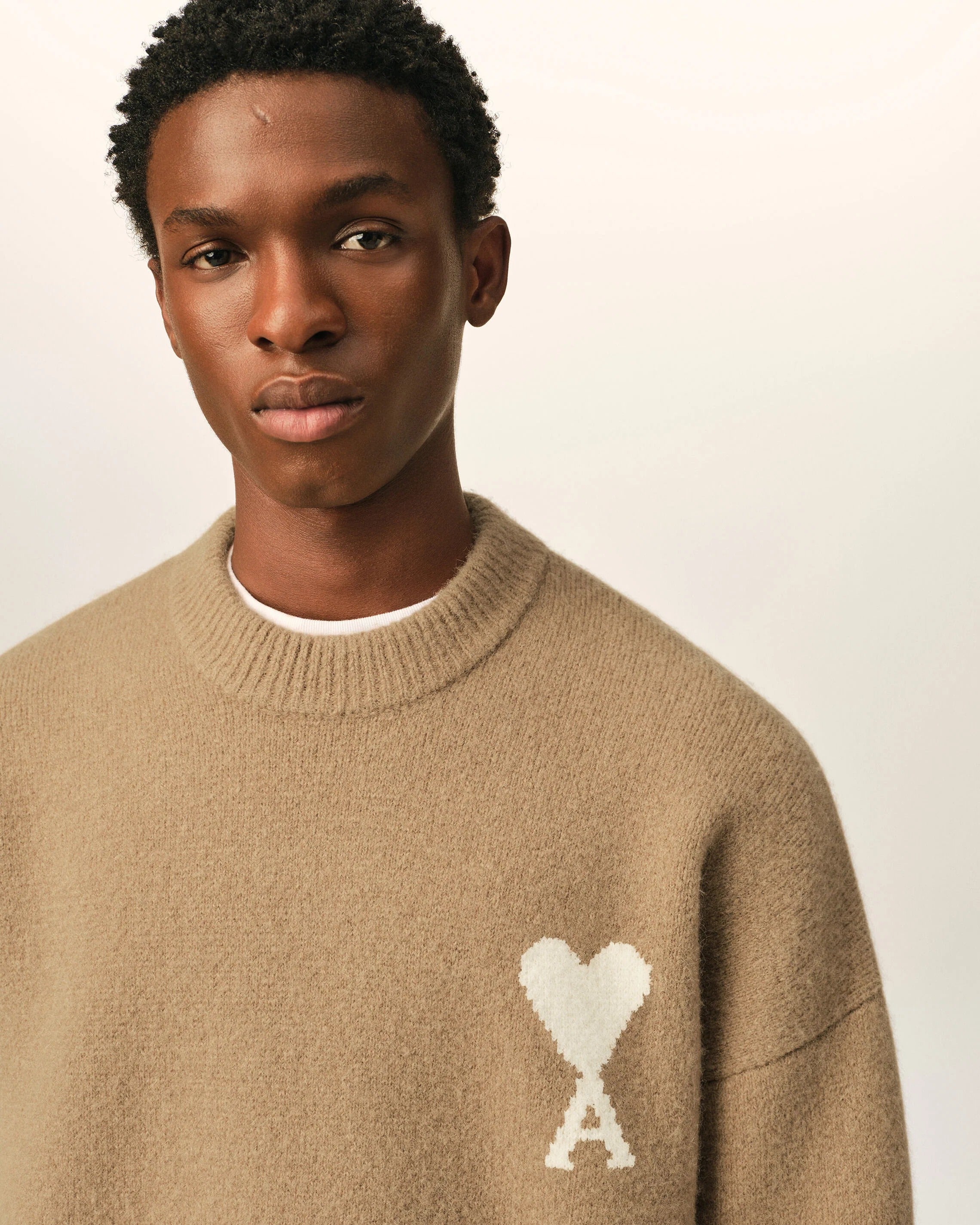 Crewneck alpaca sweater with ami de coeur-AMI-Verso