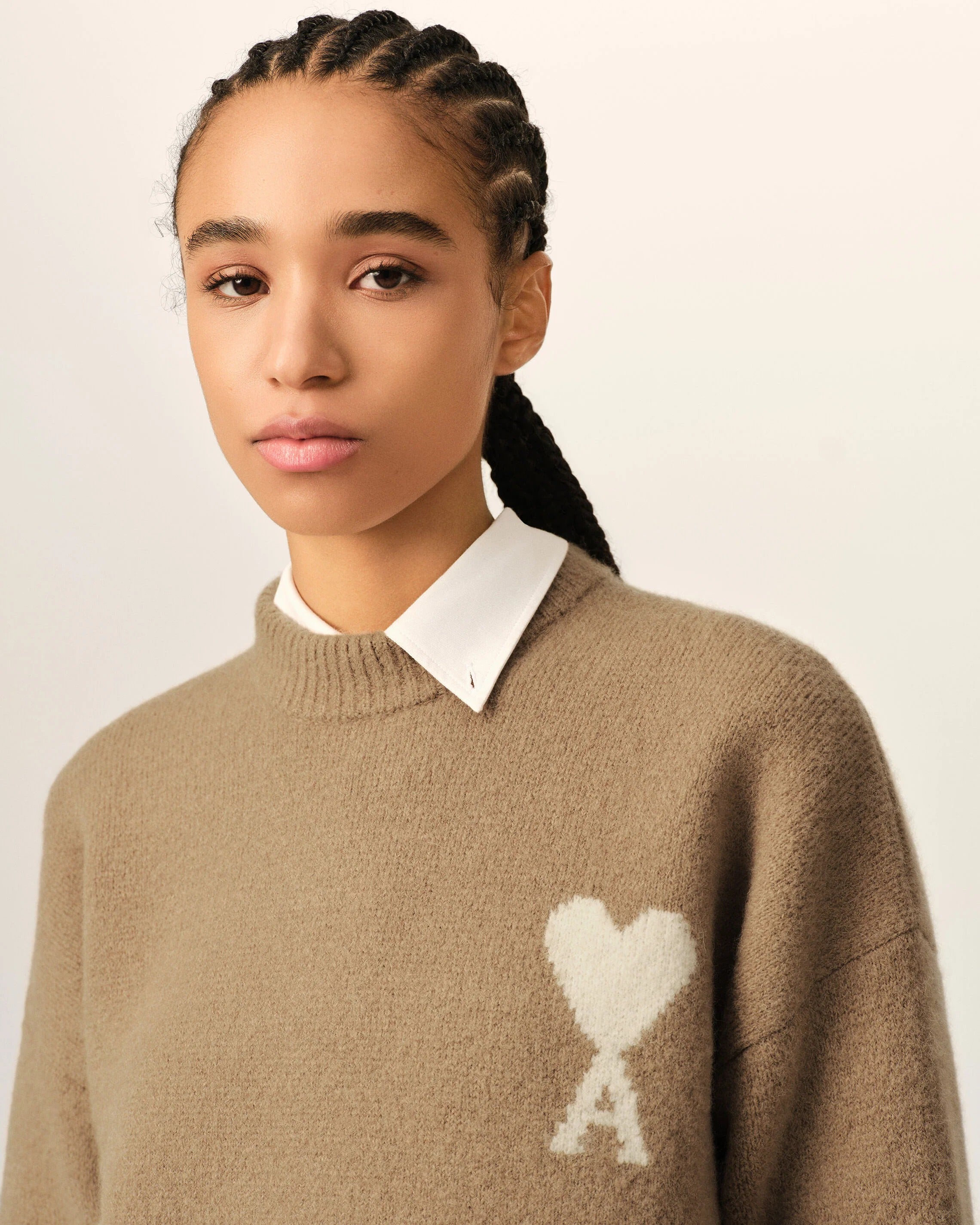 Crewneck alpaca sweater with ami de coeur-AMI-Verso